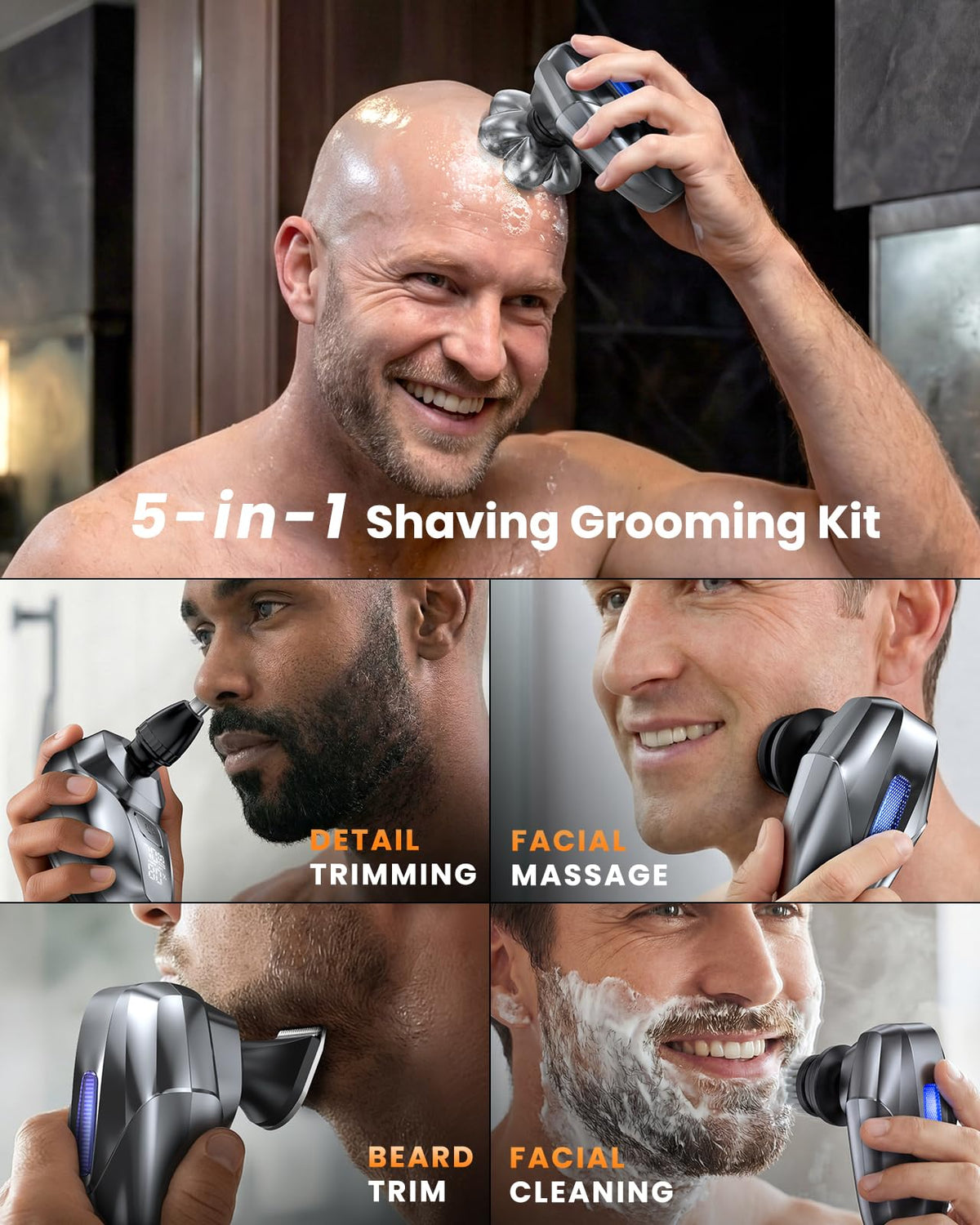 Head Shavers for Bald Men 5 in 1 Electric Shaver 7D Floating - Vylto Official Imagery - 4
