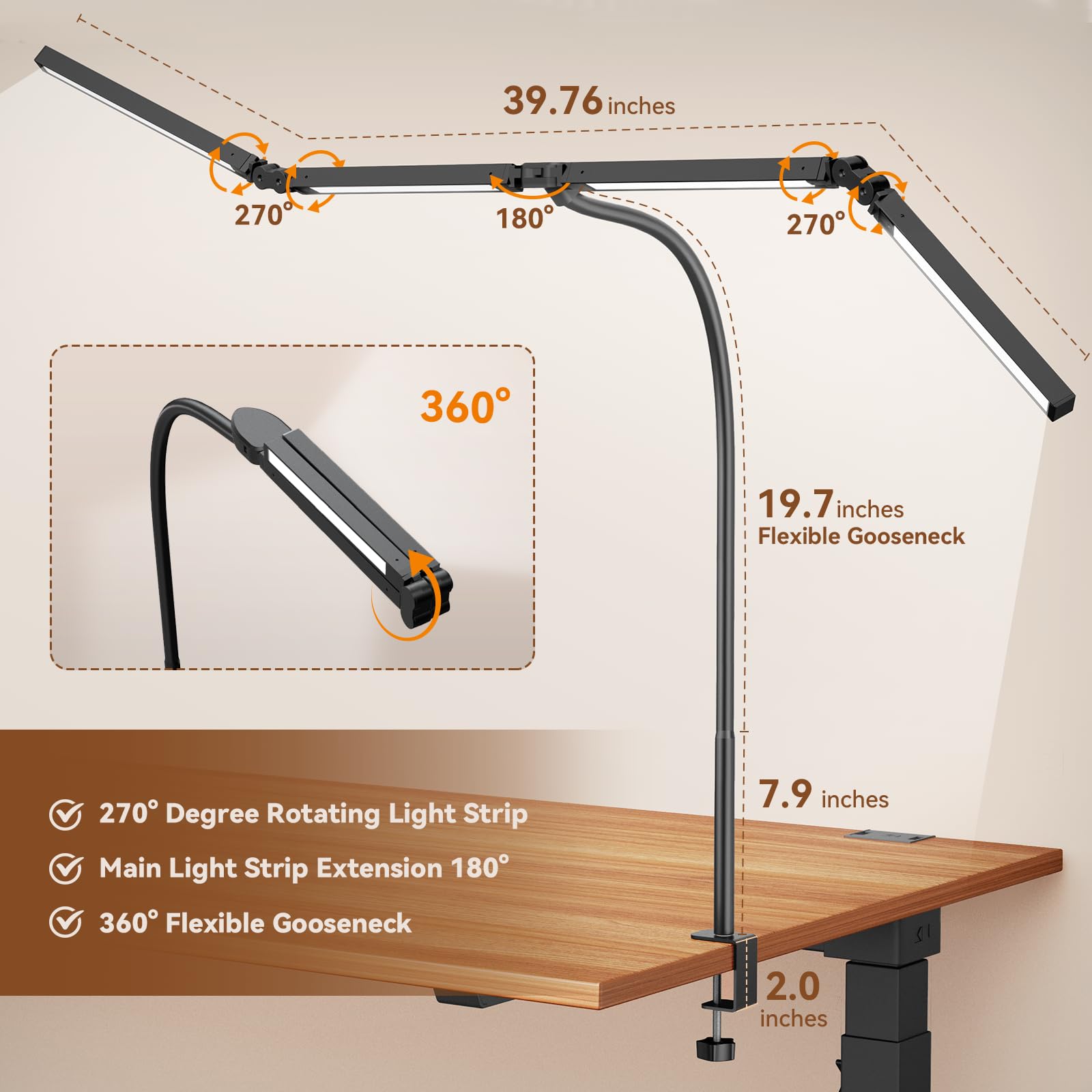 Pzloz Led Desk Lamps for Home Office - Eye Caring Architect Lamp with Clamp, Dou - Pzloz Official Product View 7