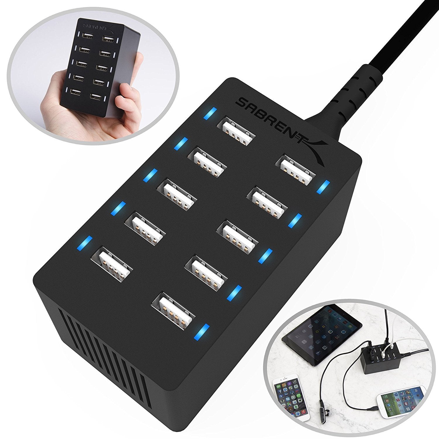 SABRENT 60W 10-Port USB Charging Station, Auto-Detect - SABRENT Official Product View 2