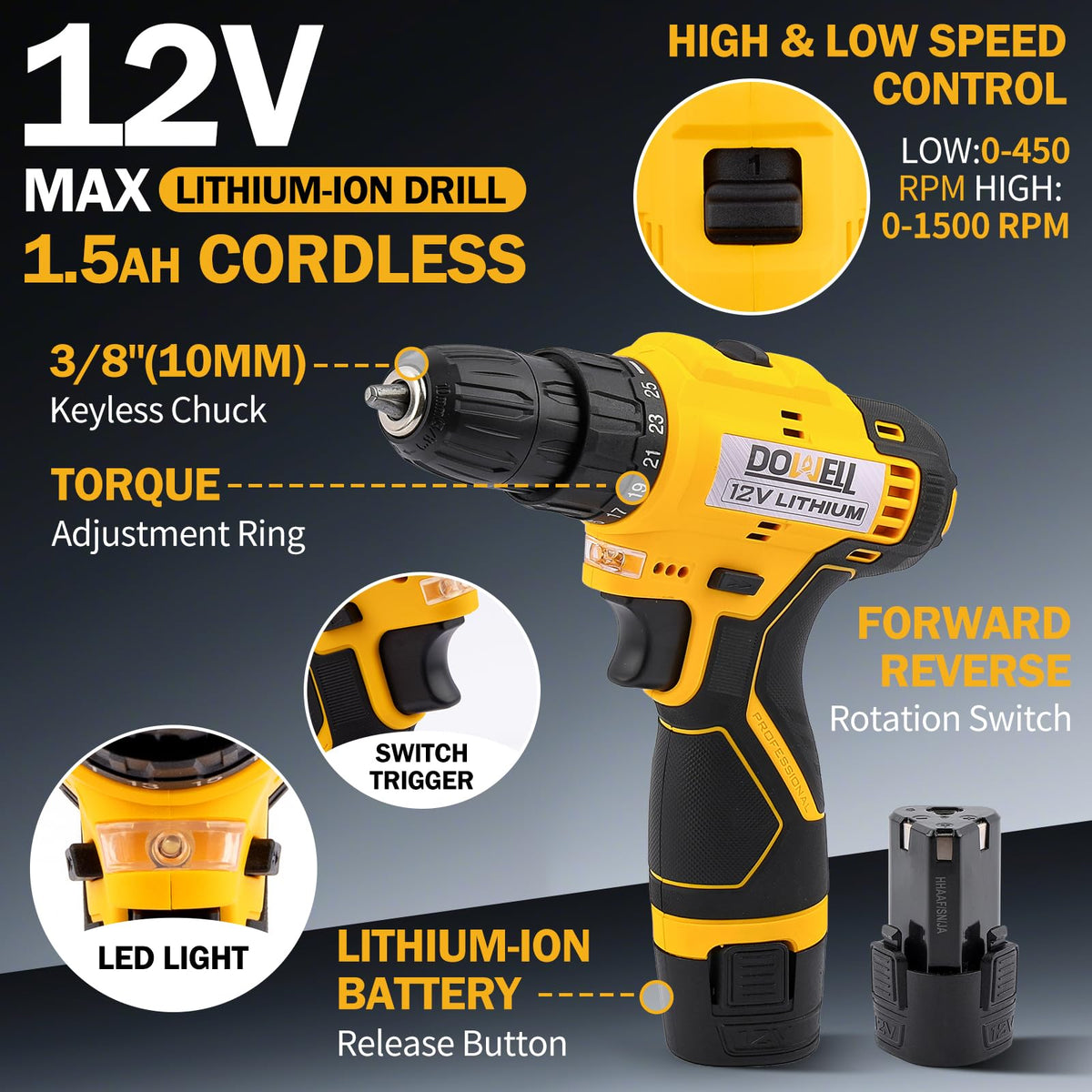 DOWELL Tool Set with 12V Cordless Drill 223 Pcs Home Tool - DOWELL Official Imagery - 4