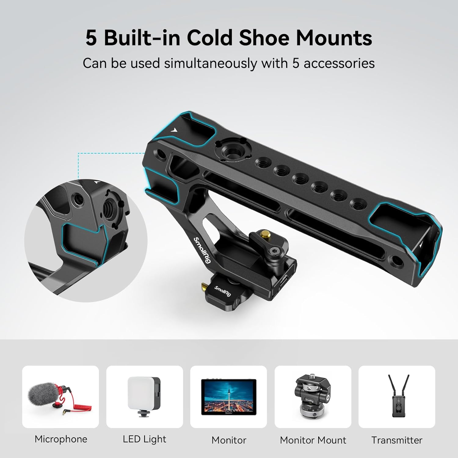 SmallRig lightweight NATO top handle with quick release NATO grip attached to DSLR camera cage, providing secure camera handling.