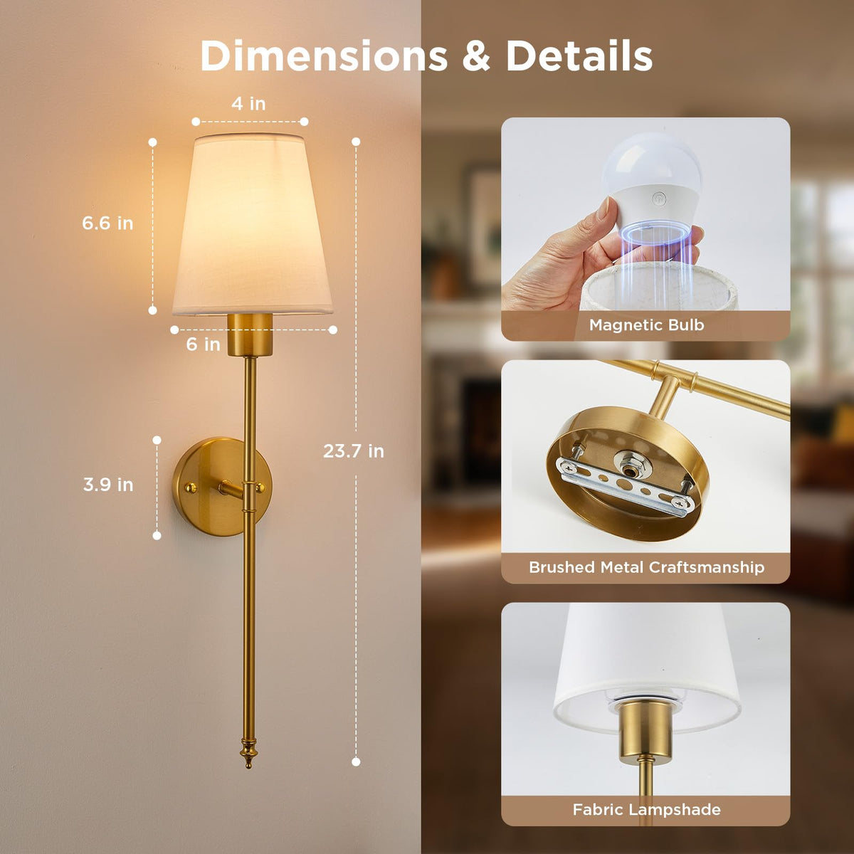 Brightown Battery Operated Wall Sconces Set of Two Gold - Brightown Official Imagery - 8