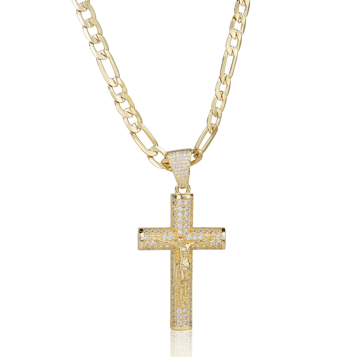 14K Gold Plated Miami Chain Cross Necklace for Men with - Holylegend Official Imagery - 8