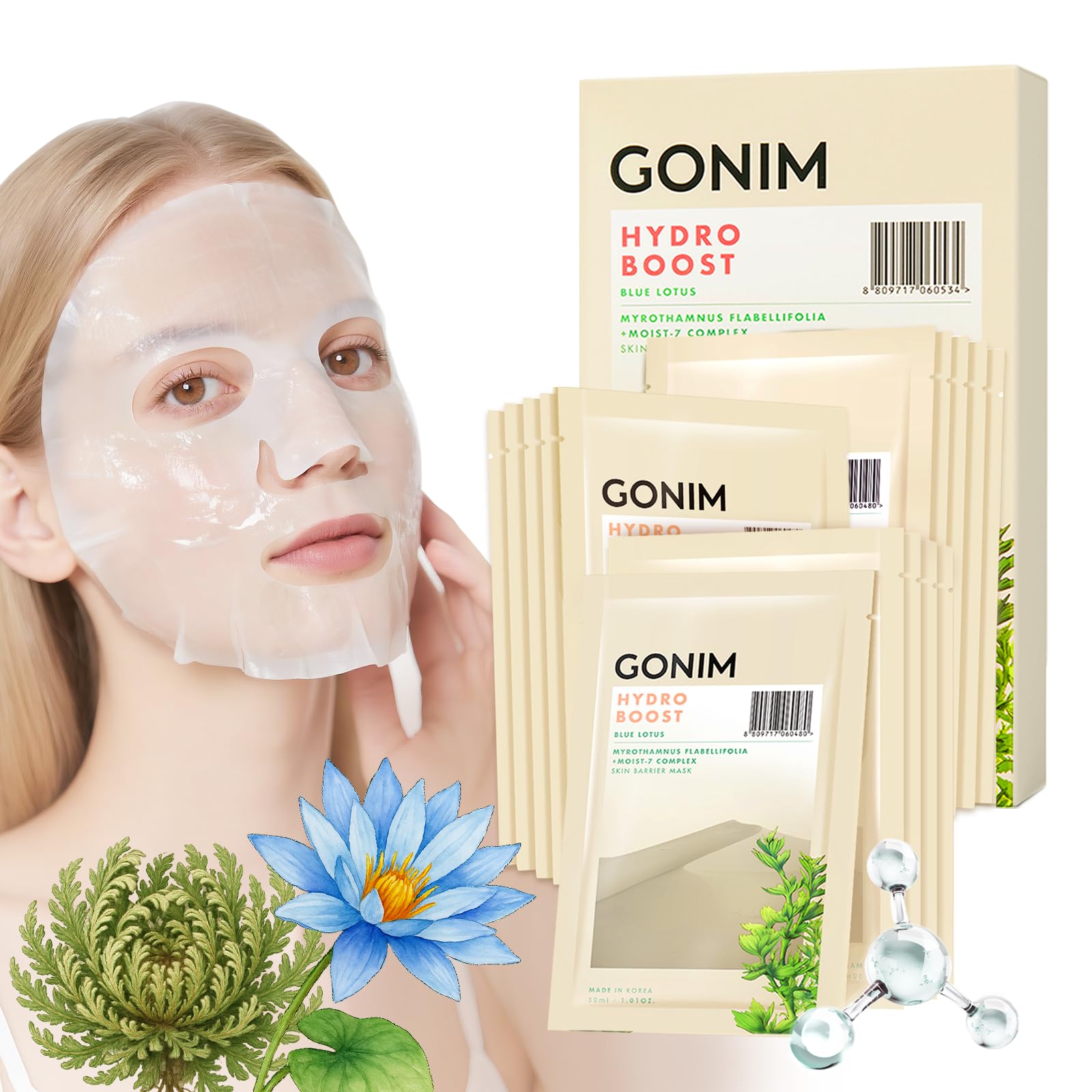 Korean Face Mask, Hydrating Face Mask Sheet with Hyaluronic Acid - GONIM