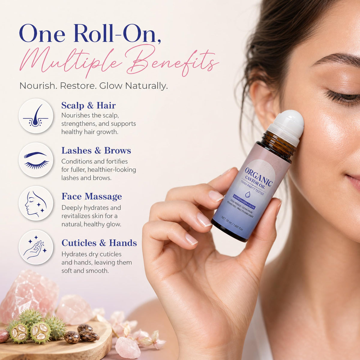Organic Castor Oil Roll On Cold Pressed Unrefined Hexane - NEIOM Official Imagery - 6