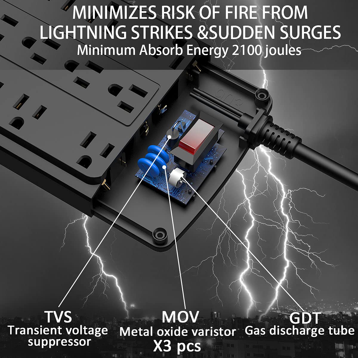 18 Outlets Surge Protector Power Strip - POWSAV Official Imagery - 6