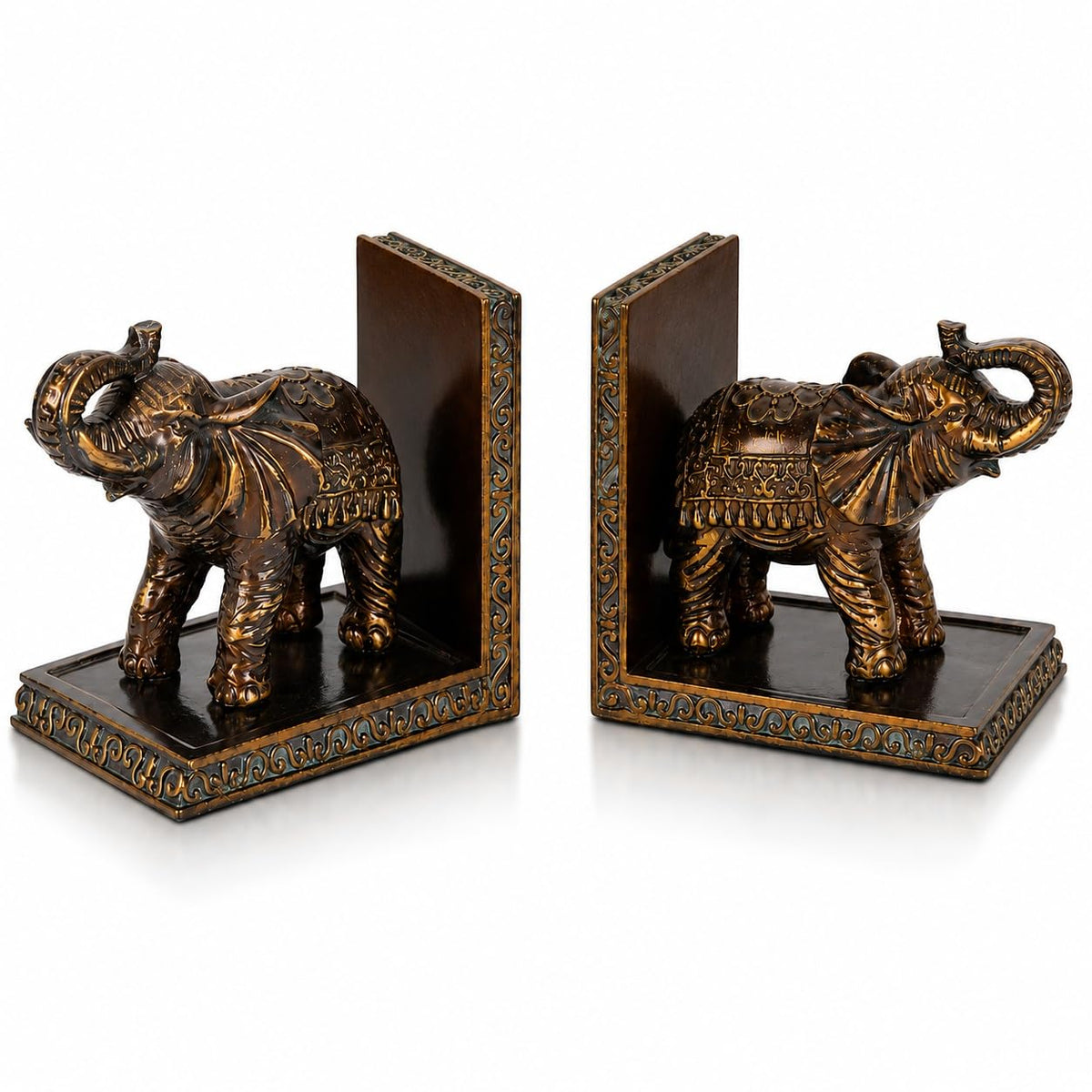 Elephant Bookends for Shelves Vintage Resin Book Ends - AFUXING Official Imagery - 1