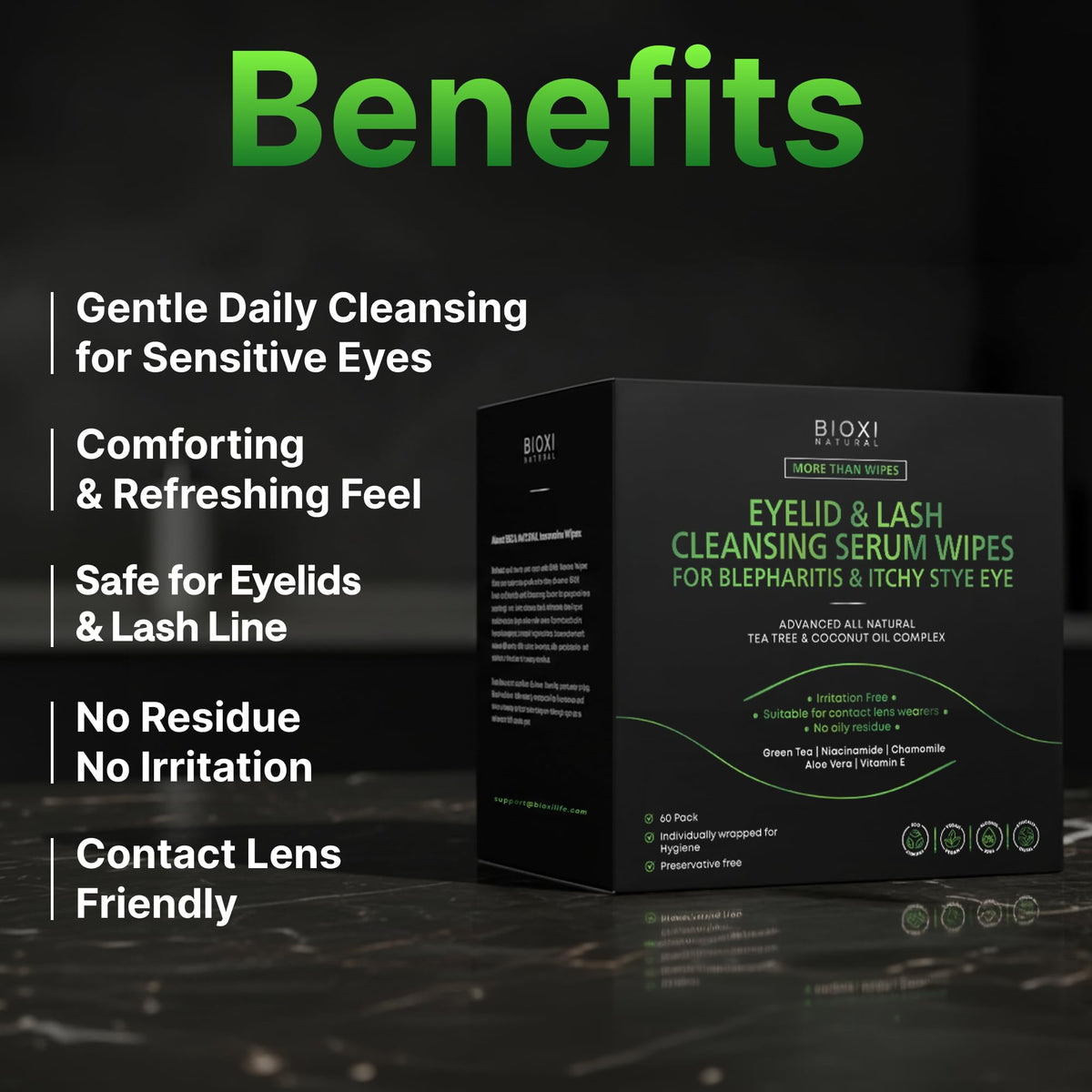 Eyelid Lash Cleansing Serum 60 Wipes for Itchy Stye Eye - BIOXI Official Imagery - 3