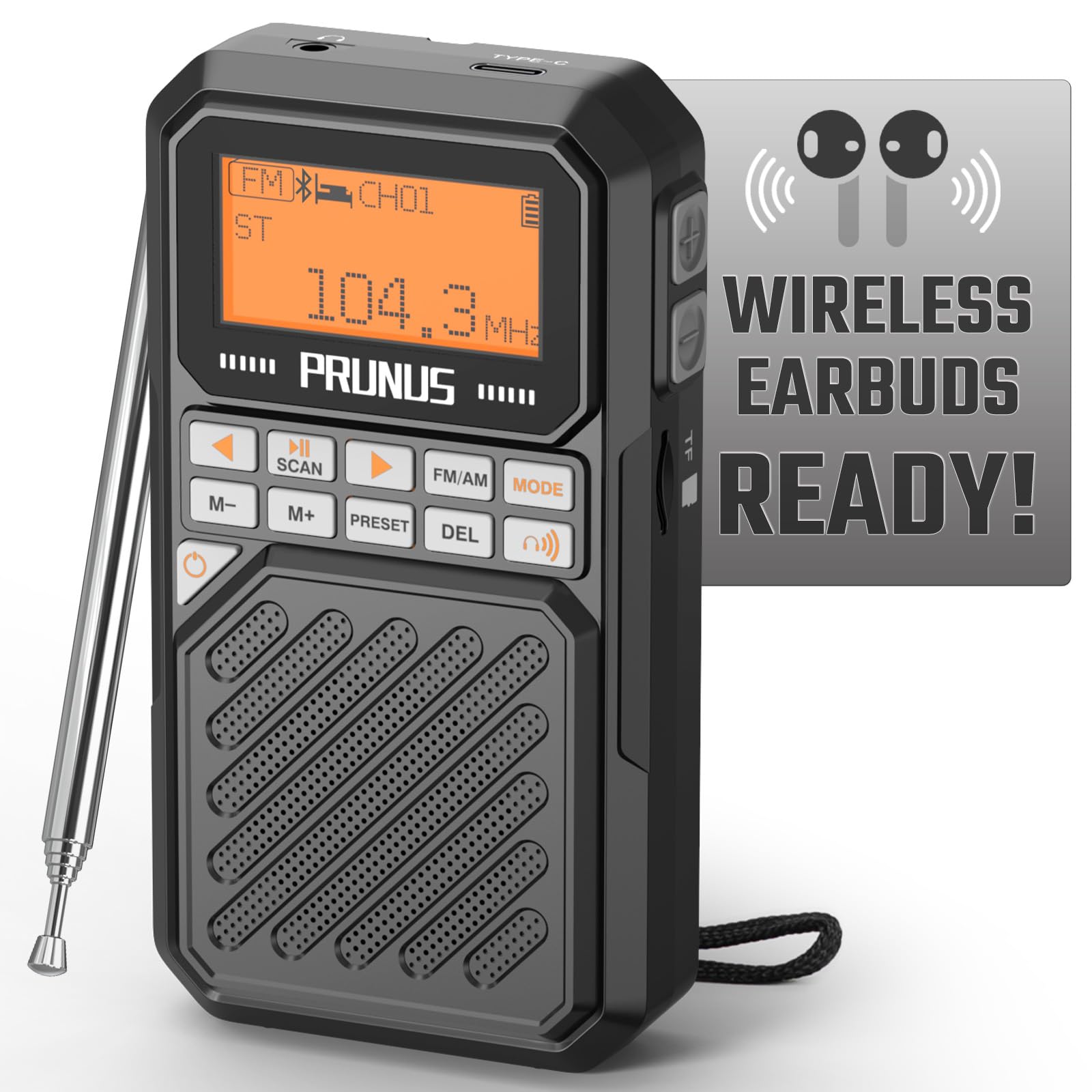 PRUNUS J525 AM FM Bluetooth Portable Radio with Sleep Timer