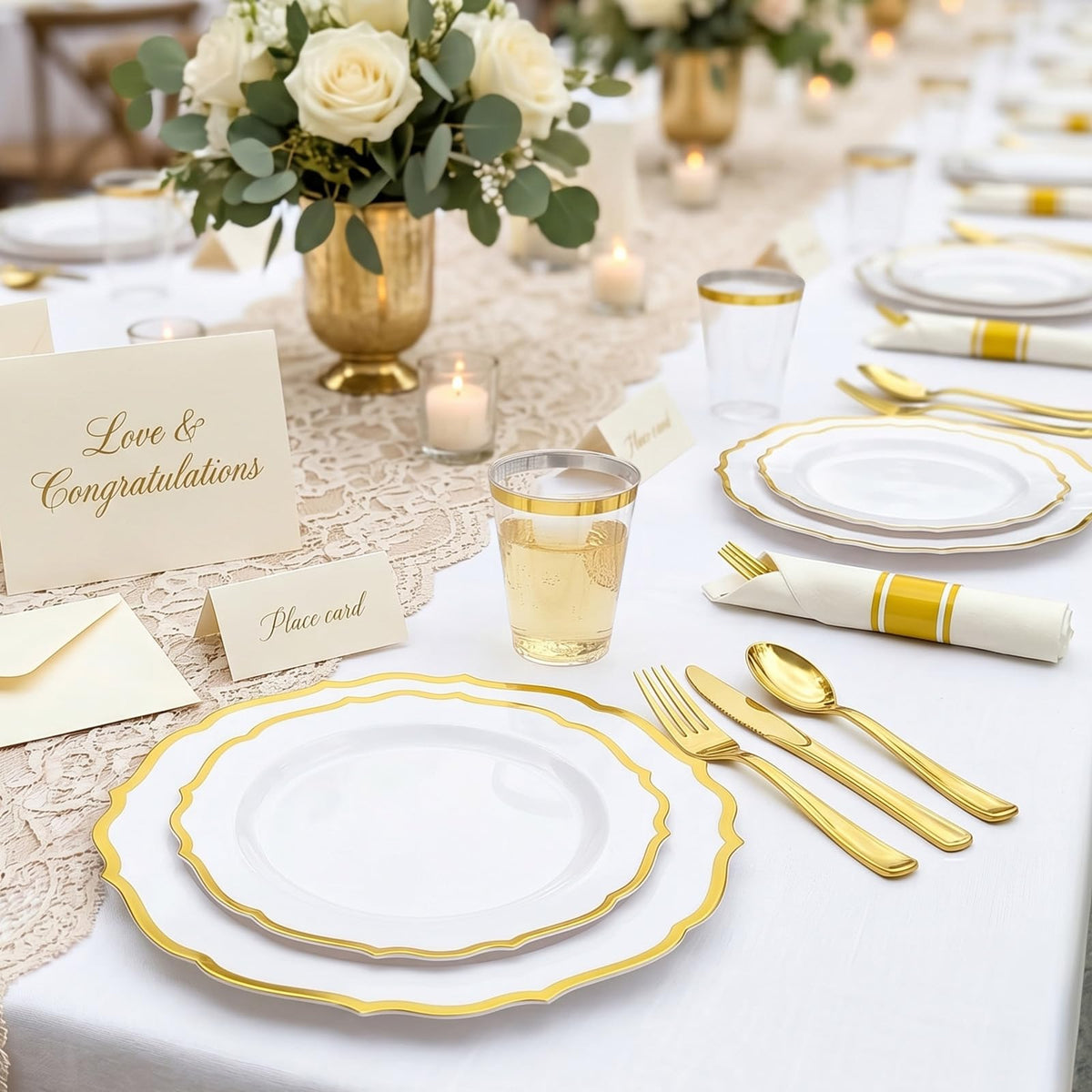 Glowserve 175Pcs Gold Plastic Plates Disposable Party Plates - Glowserve Official Imagery - 5