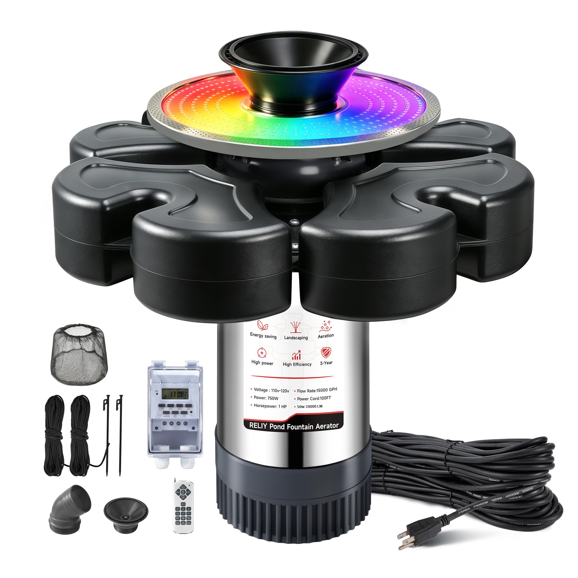 RELIY Pond Fountain Aerator, 1HP 110V 15000 GPH Fountain Pump, Fu - RELIY Official Product View 10