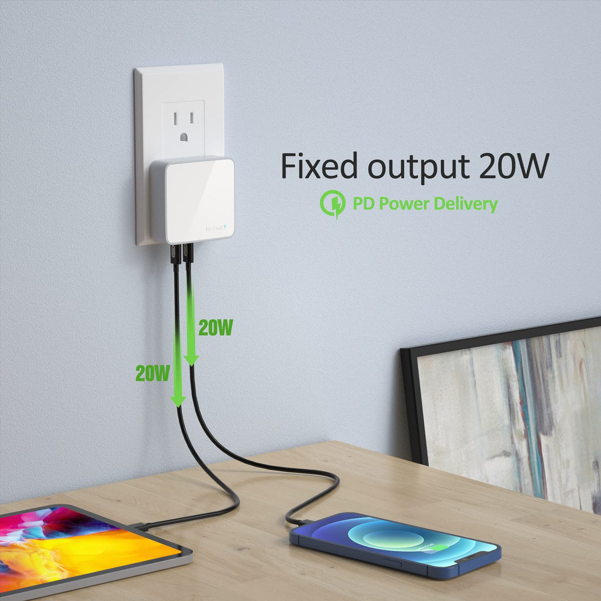 Nekmit USB C Charger Thin Flat 52W 4 Port Fast Wall Charger - Nekmit Official Imagery - 3