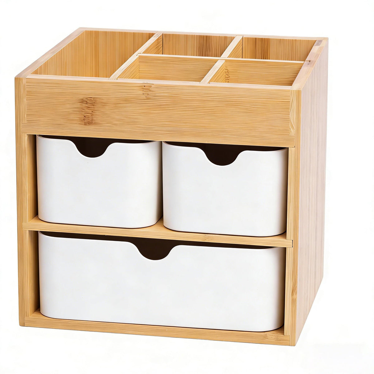Bamboo 3 Drawer Makeup Organizer Mortise Tenon Vanity Box - Ama Poem Official Imagery - 1