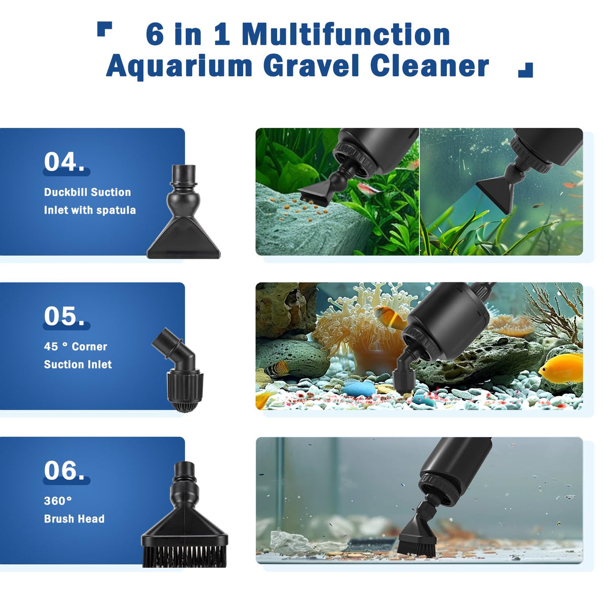 AQQA Electric Aquarium Vacuum Gravel Cleaner 6 in 1 Fish - AQQA Official Imagery - 4