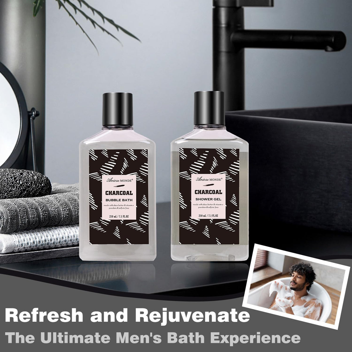 Spa Gifts for Men 10pc Charcoal Bath and Body Gift Set for - ArioseMonde Official Imagery - 4