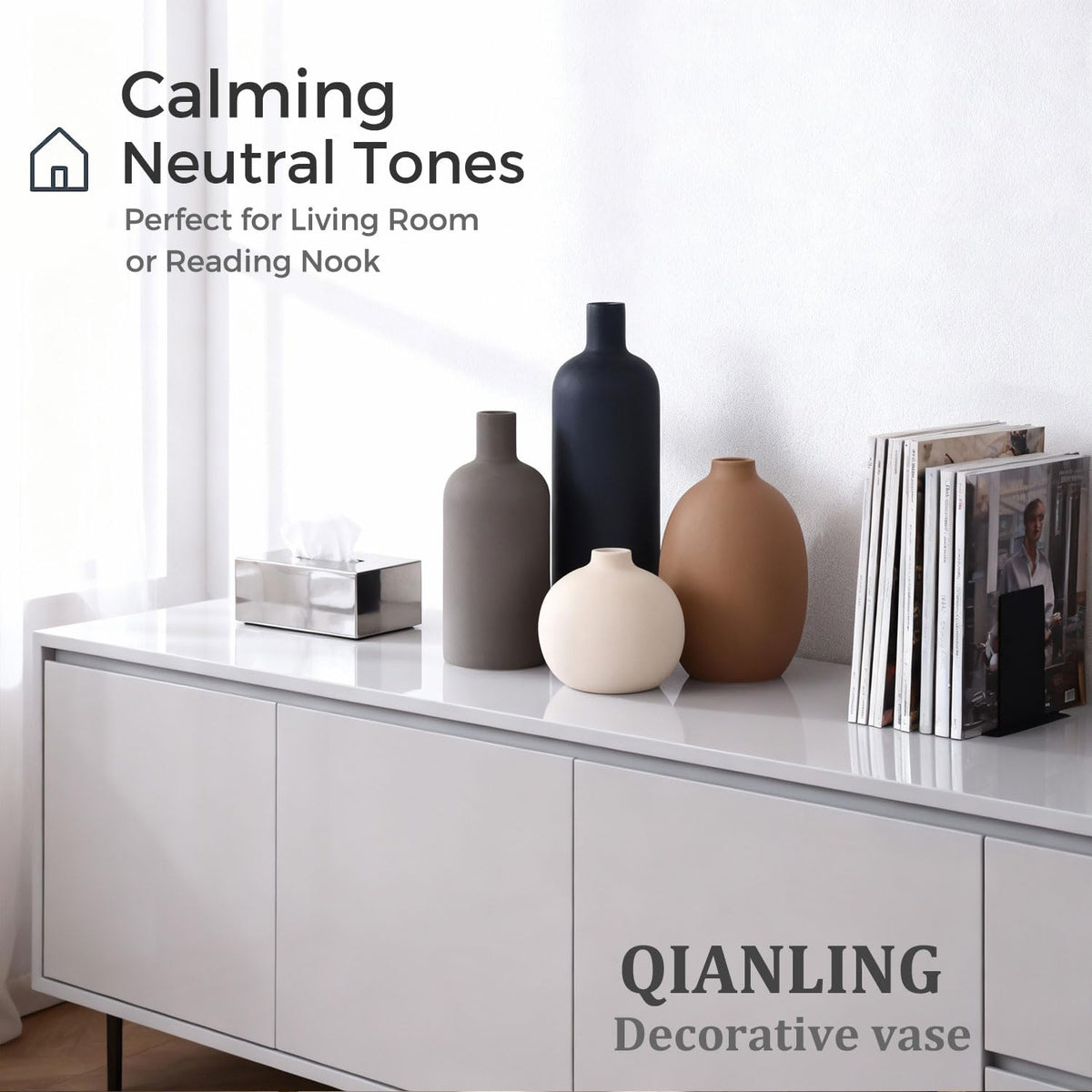 Ceramic Vase Set of 4 Modern Vases Home Decor Neutral - QIANLING Official Imagery - 4