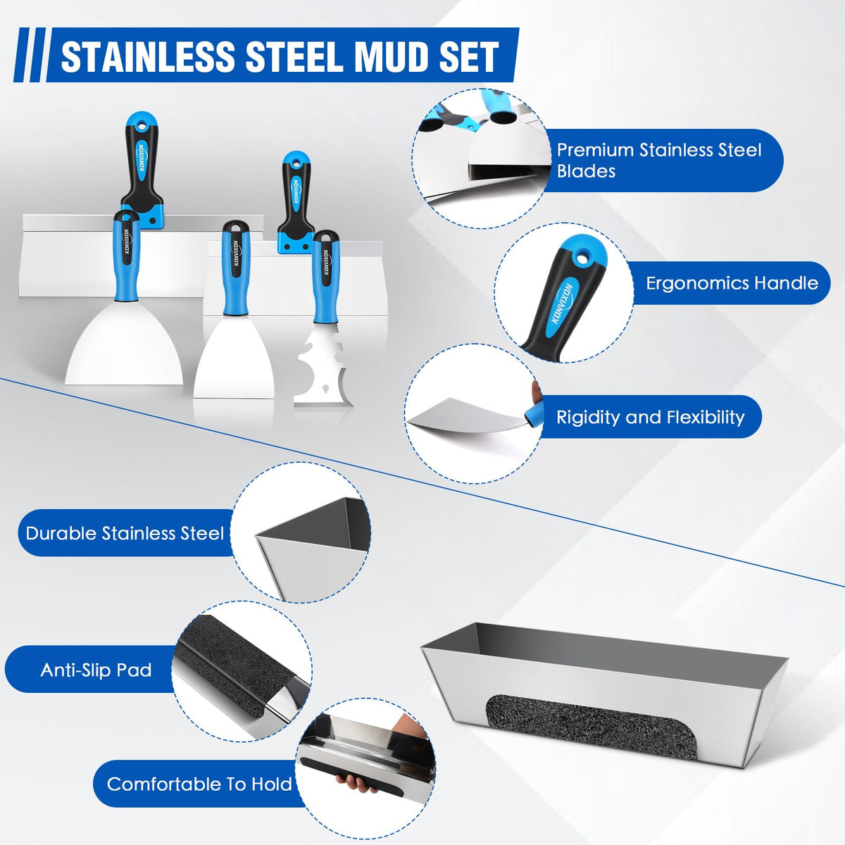 16PCS Drywall Tools Kit Drywall Knife Set with 12 Hawk - Konvixon Official Imagery - 6