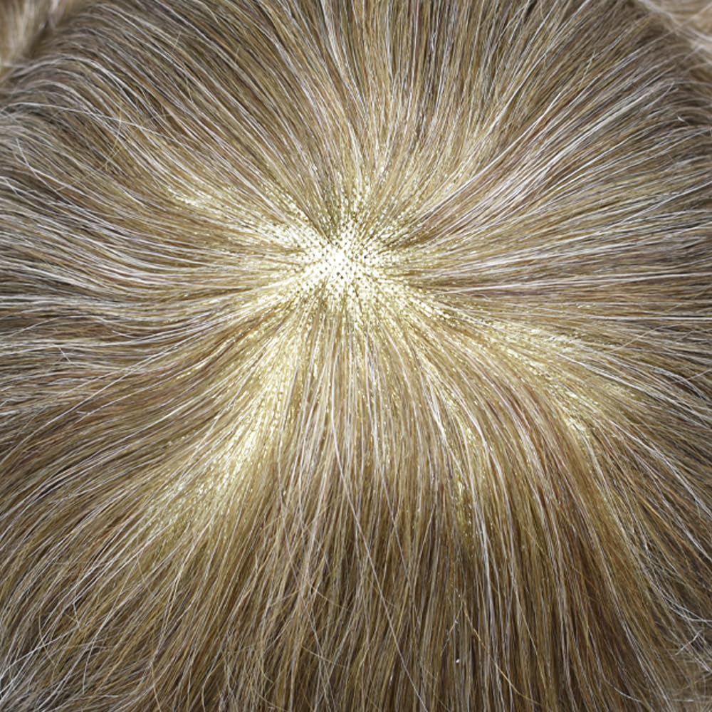 Curve Hair Mens Toupee Human Hair Piece Replacement System Monofilament Wig Hair Unit for Men Durable Poly Coated Mens Hairpiece (#630 Light Brown+30% Gray, 6"X9")