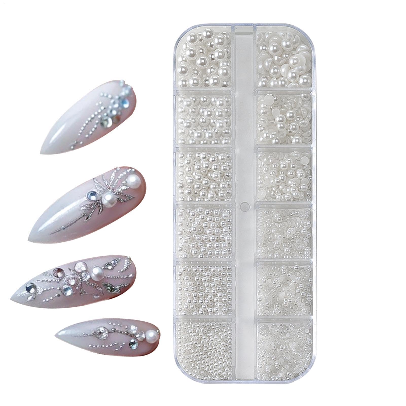 Glitter nail charms with pearl decorations for manicures, manicure embellishment supplies, stylish nail art tools.