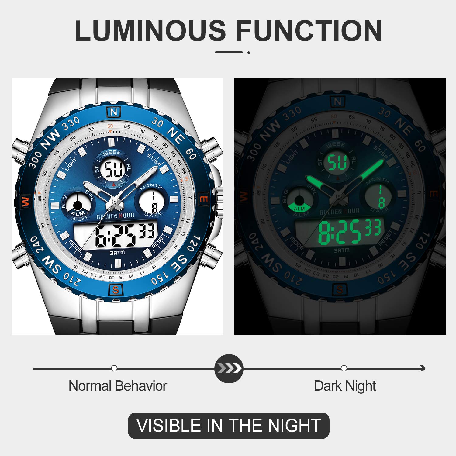 GOLDEN HOUR Military Sports Watch – Silver Blue