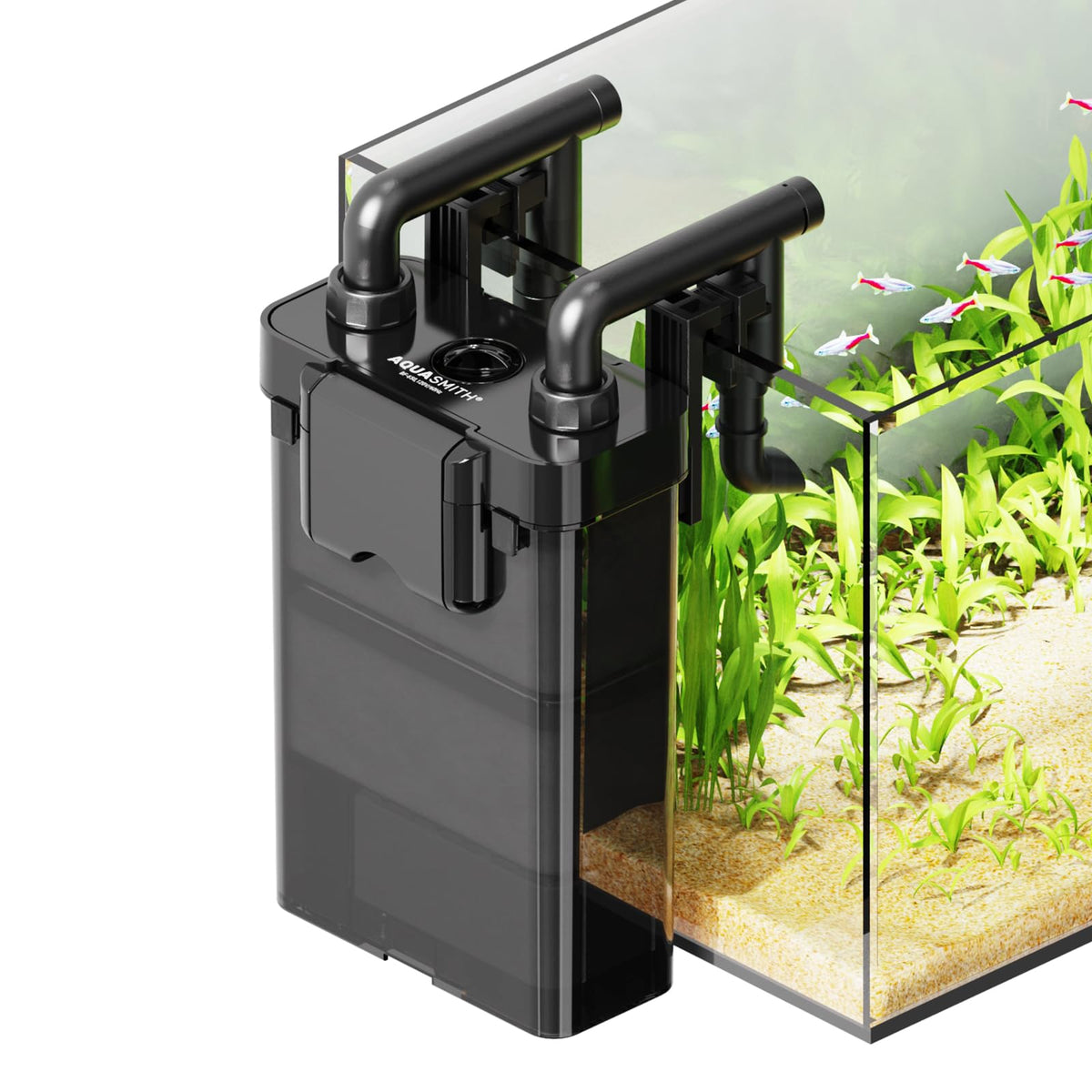 Hang on Back Aquarium Filter No Hum Whisper Quiet for 5 15 - AQUASMITH Official Imagery - 1