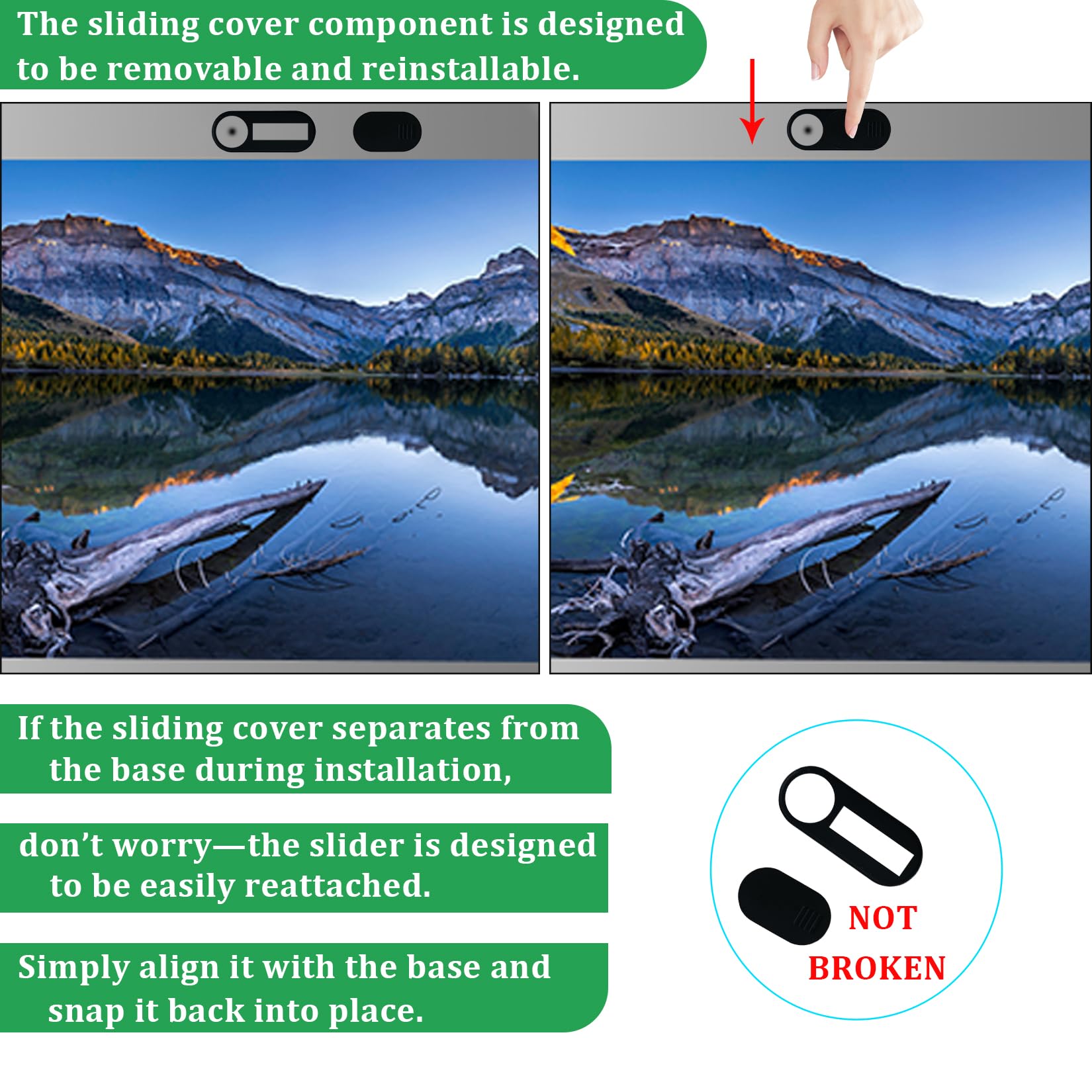 ZUCUCUC laptop camera cover pack with ultra-thin black webcam privacy sliders for computers, Macs, tablets, and phones.