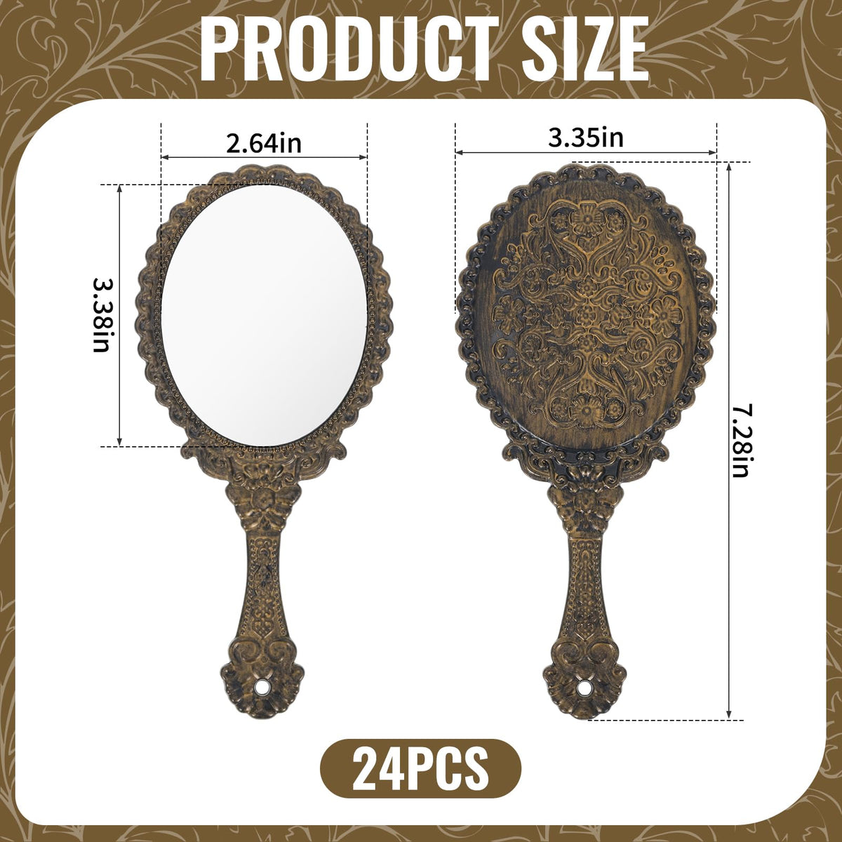 24 Pack Vintage Handheld Mirrors for Makeup Brass Gold - FUPMILPHRANX Official Imagery - 3