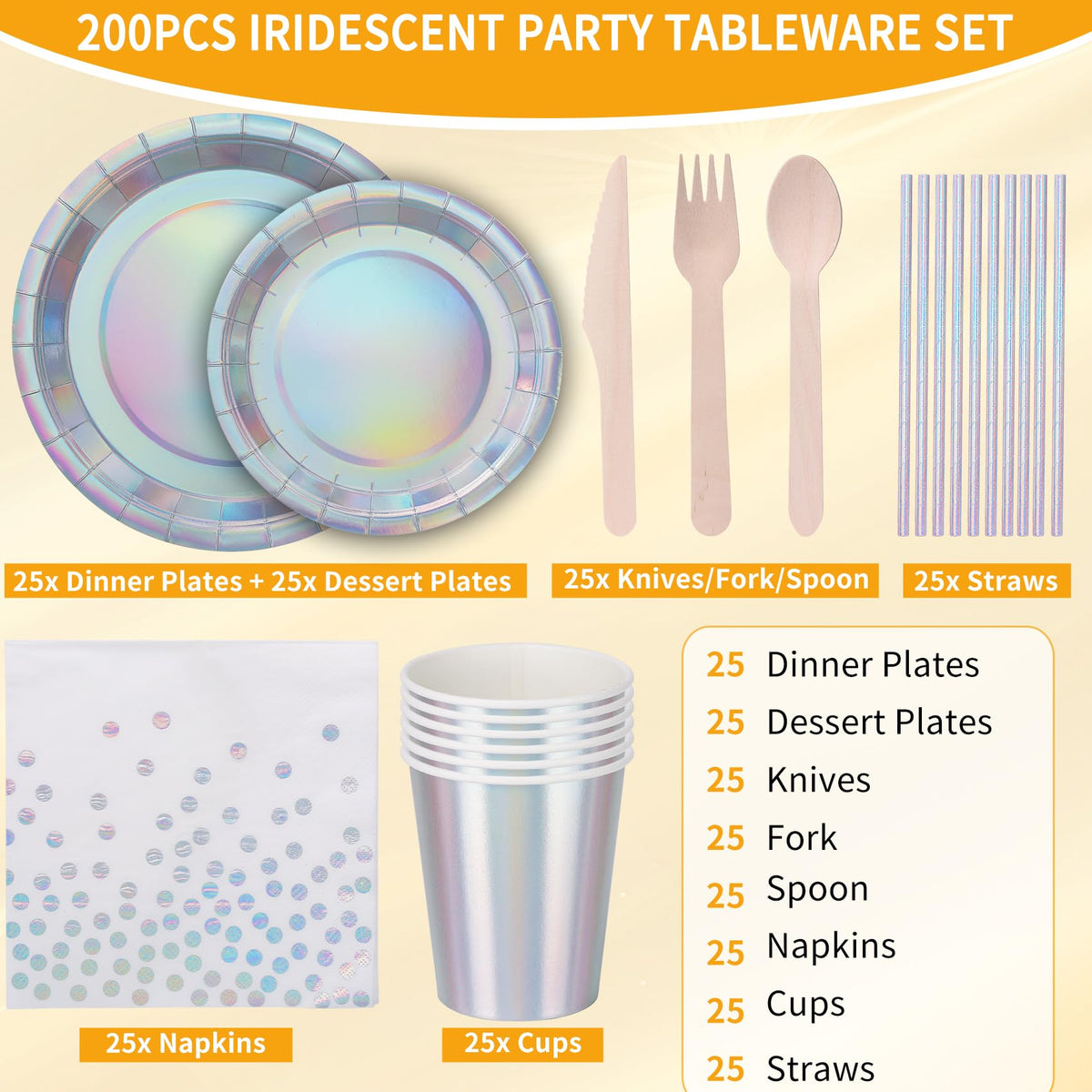 200PCS Iridescent Party Decorations Supplies Paper Plates - CEILIWEN Official Imagery - 5