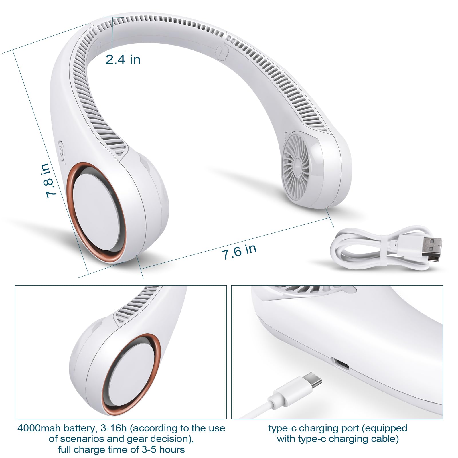 CIVPOWER Neck Fan: Portable Personal Neck Cooling Rechargeable Bl by CIVPOWER - Angle View 2