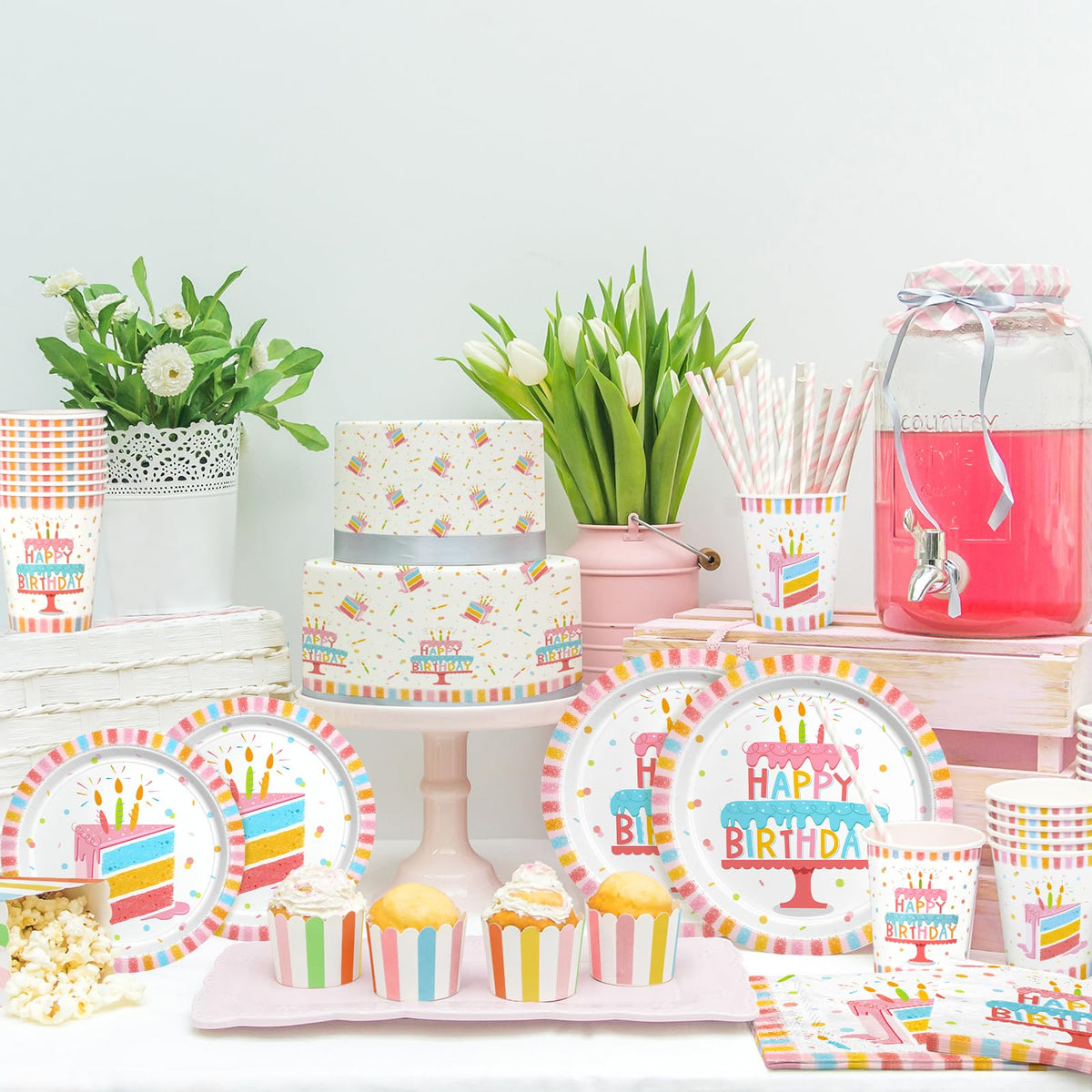Happy Birthday Party Supplies Set for 25 Kit with Cake - Gatherfun Official Imagery - 6