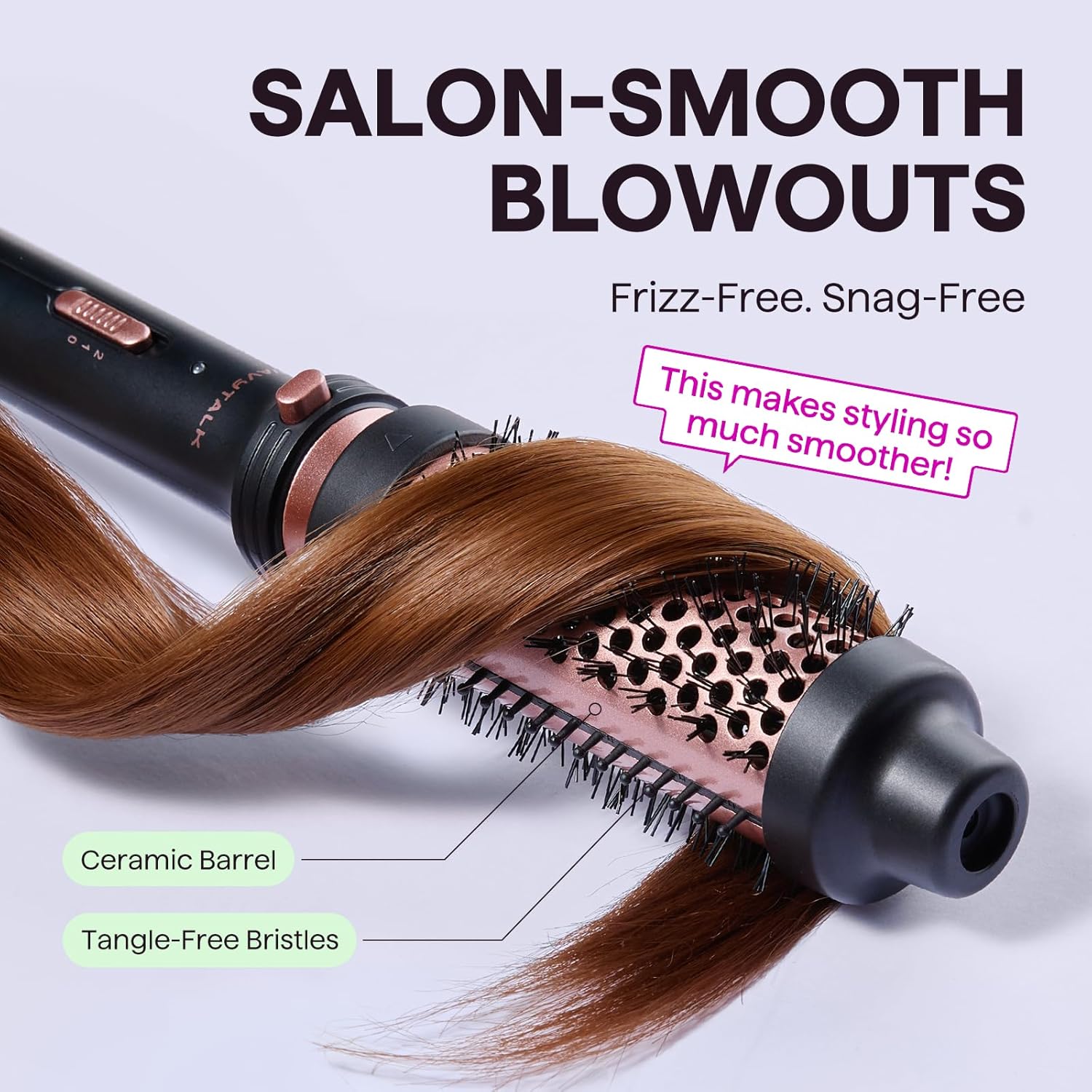 Wavytalk 1.5-inch heated round thermal brush with detachable head for styling and volumizing hair.