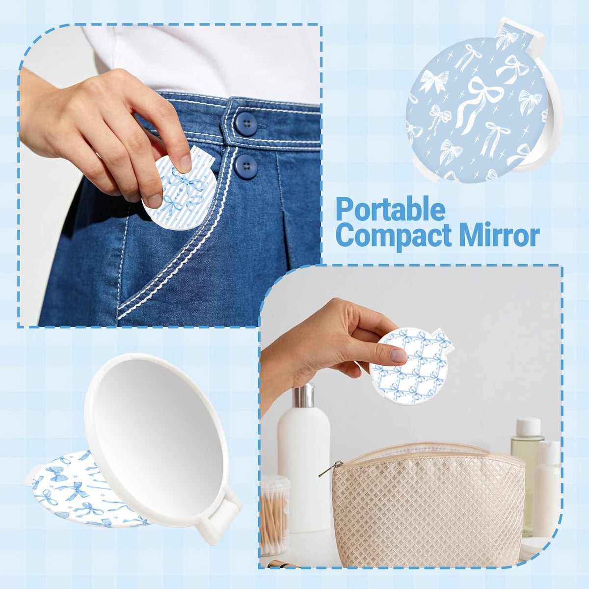 50 Pcs Blue Bow Compact Mirror Bulk Small Pocket Purse Round - KOPOOEOE Official Imagery - 6