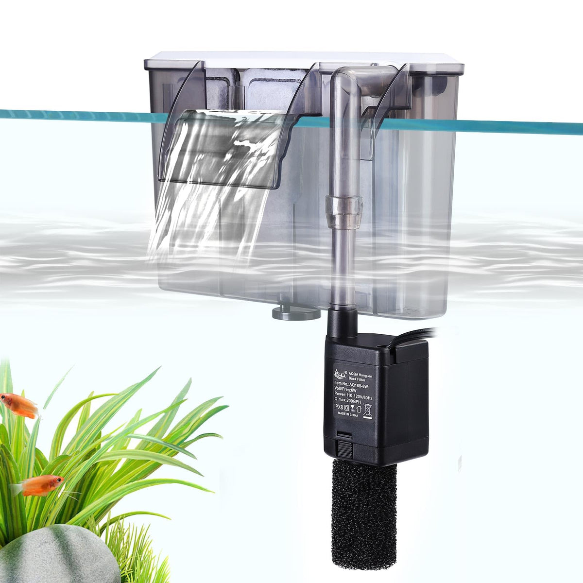 AQQA Quiet 20 30 Gallon Fish Tank Filters Hang on Back - AQQA Official Imagery - 1