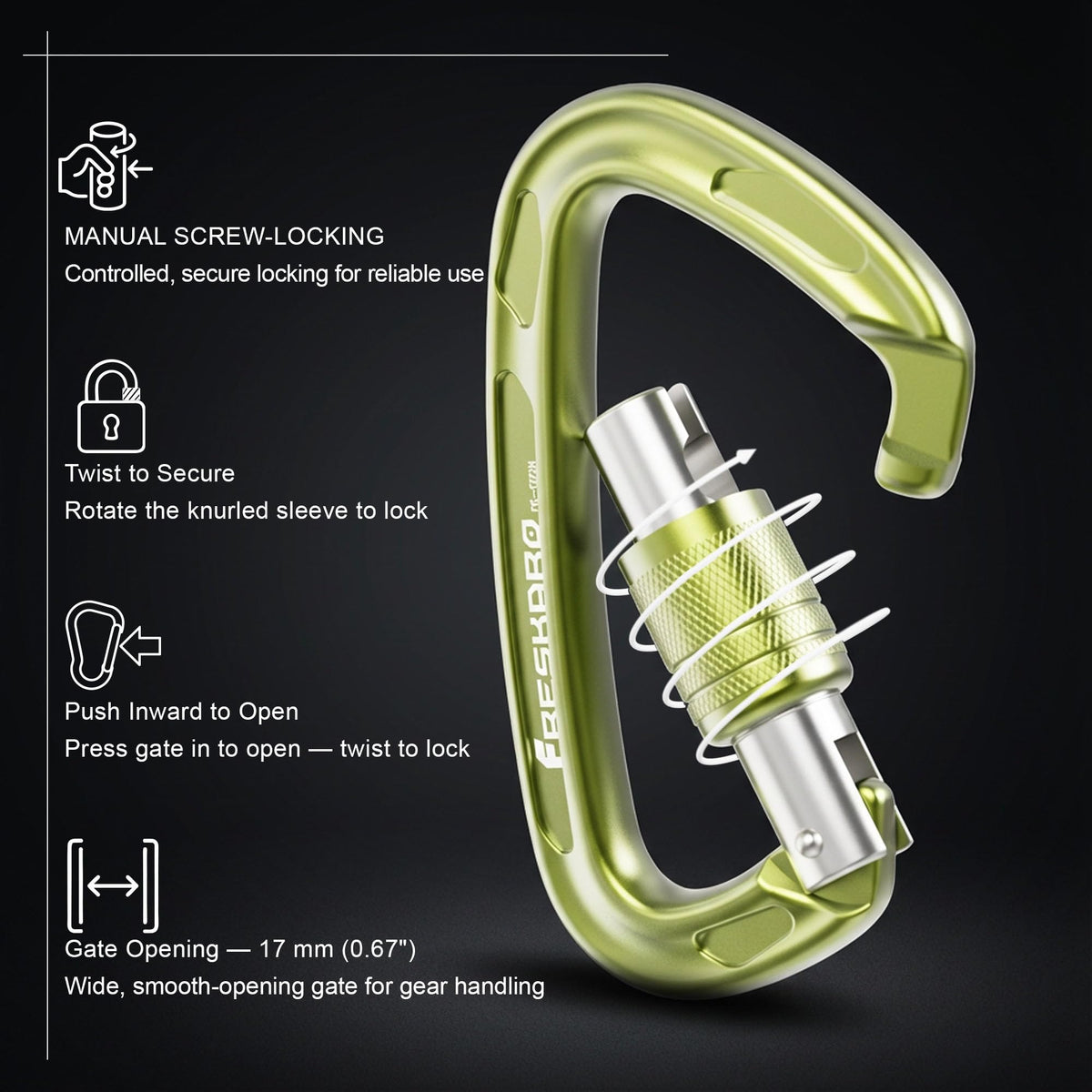 4inches 25kN 5621lbs Climbing Carabiners UIAA CE Certified - FresKaro Official Imagery - 4
