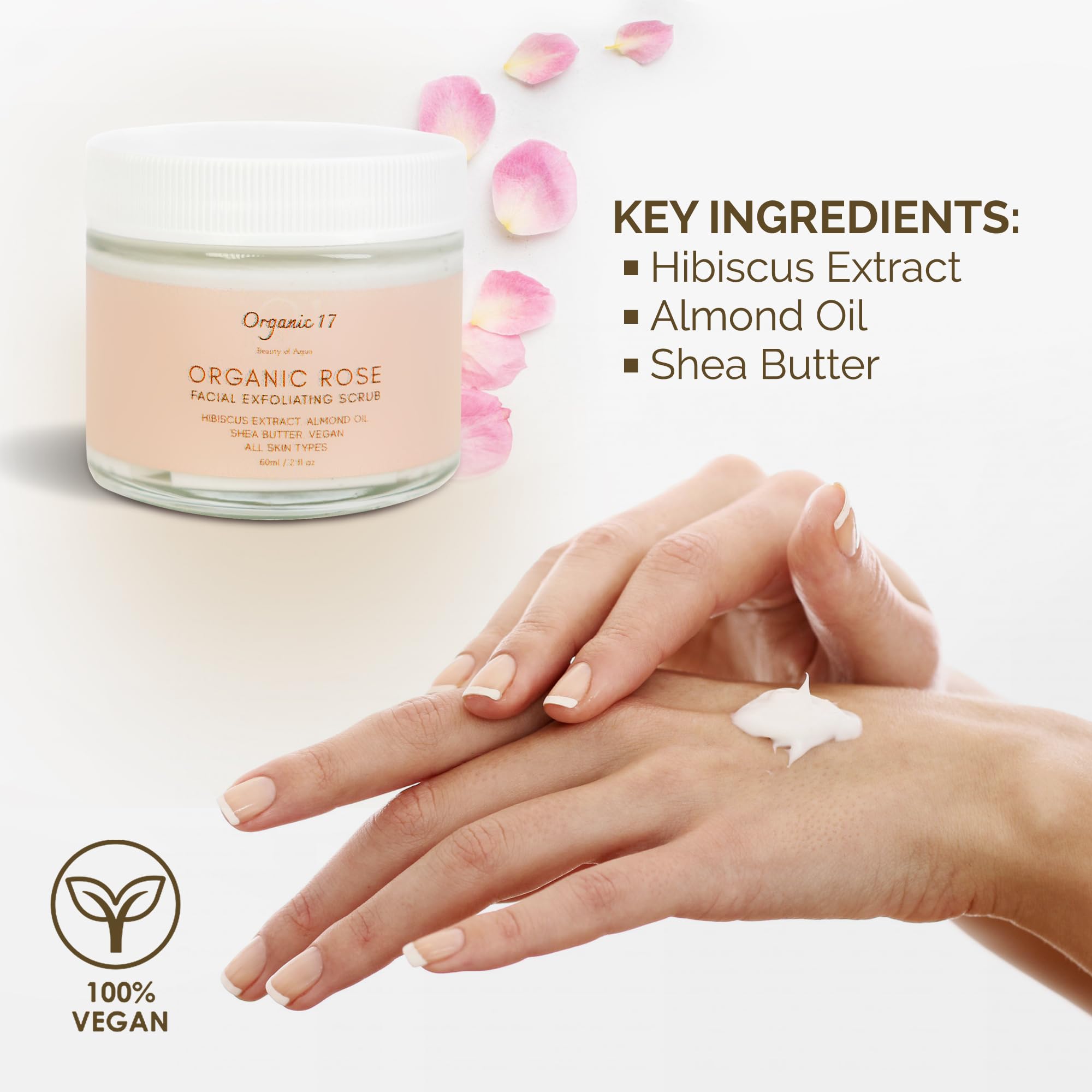 Rose Face Scrub with Pumice – Gentle Vegan Exfoliator for - 01 Organic 17 Beauty of Aqua