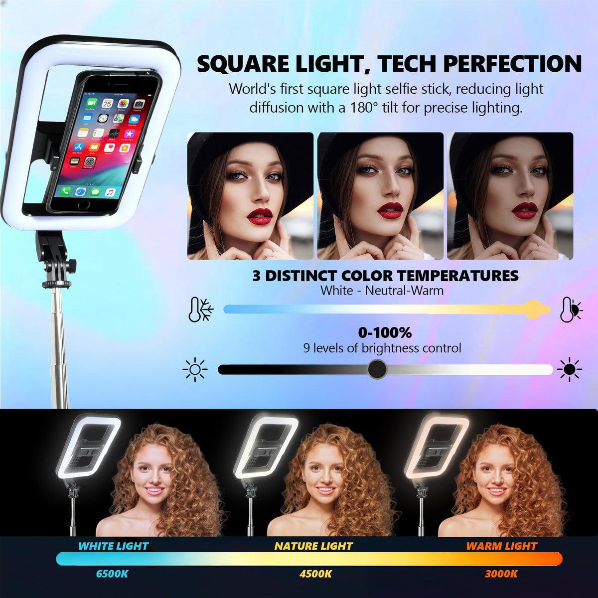 Foldable Selfie Light with Stand 54 Extendable Phone Holder - WEIIBDIE Official Imagery - 3