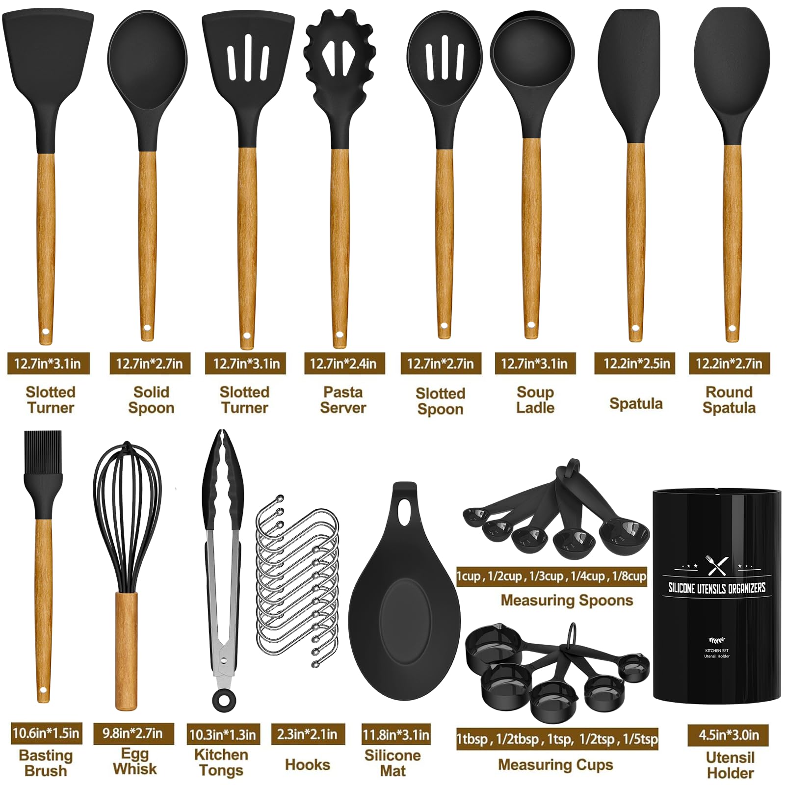 Umite Chef Kitchen Cooking Utensils Set, 33 pcs Non-Stick Silicon by Umite Chef - Angle View 4
