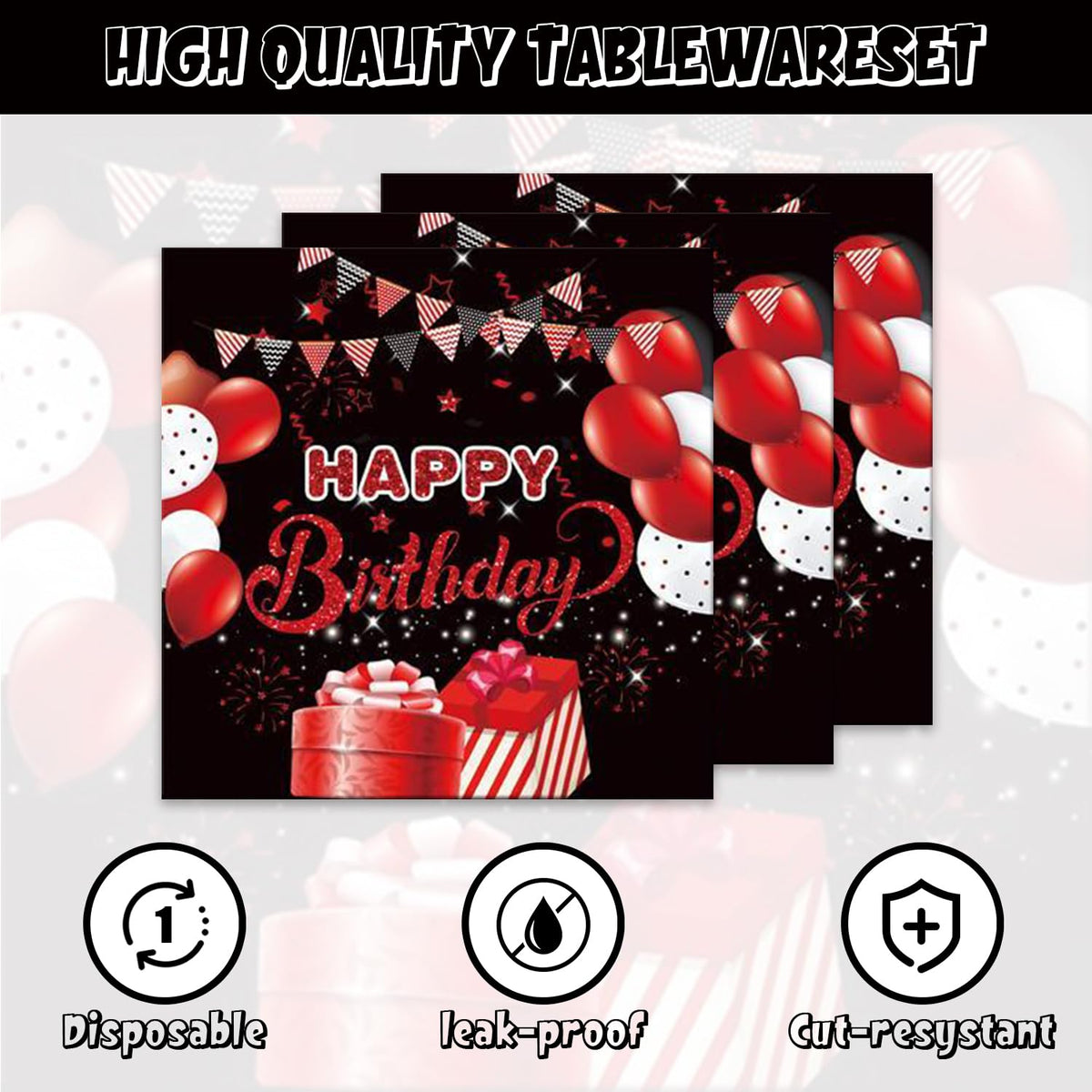 142Pcs Red and Black Birthday Party Tableware Set Inculde - Esyzpesai Official Imagery - 5