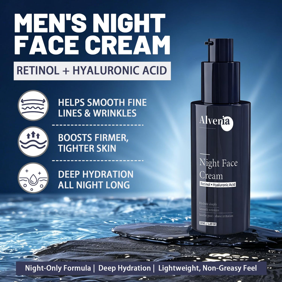 Night Cream for Men with Retinol Hyaluronic Acid Anti Aging - Alveria Official Imagery - 3