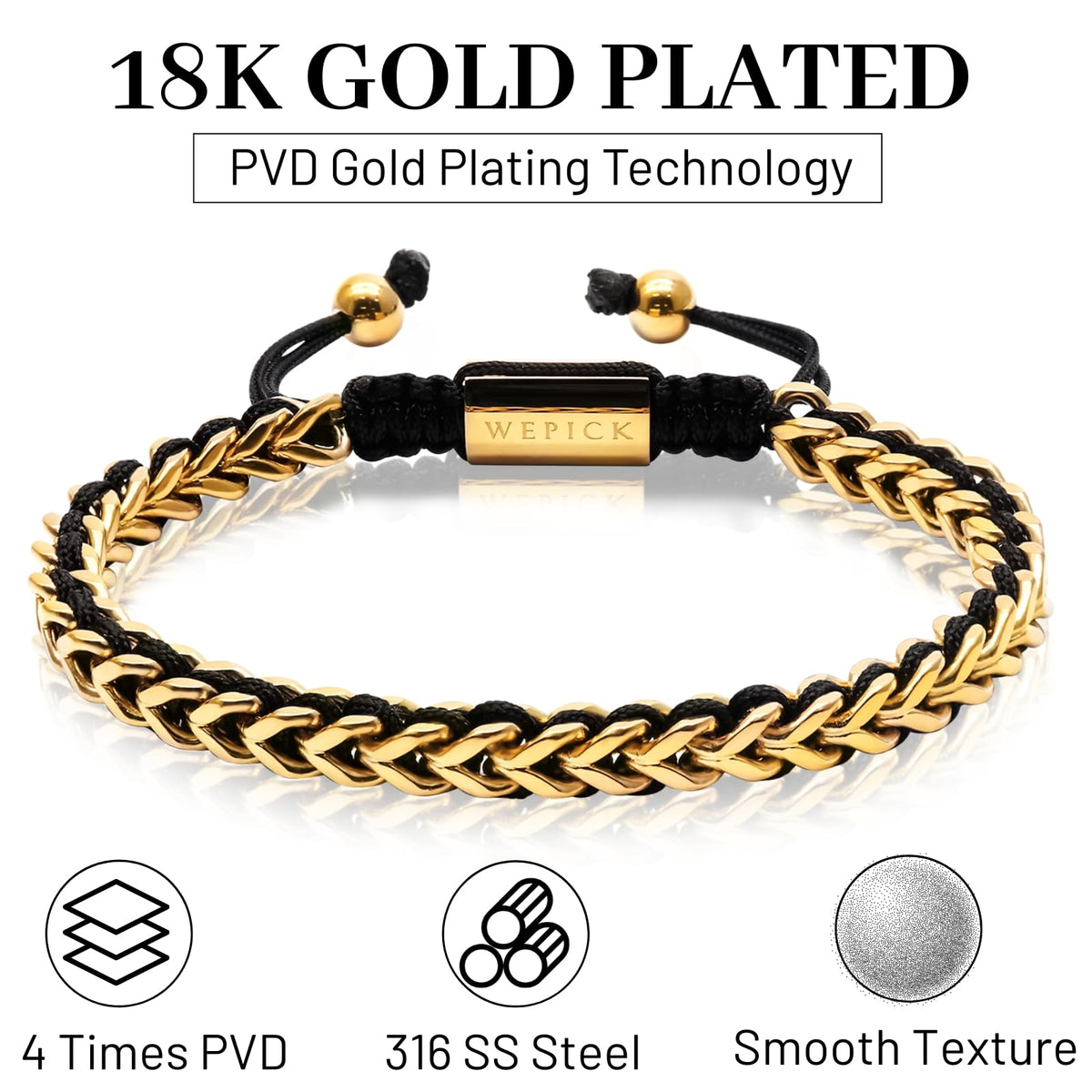 18K Gold Plated Bracelets for Men Franco Link Chain - WP WEPICK Official Imagery - 3