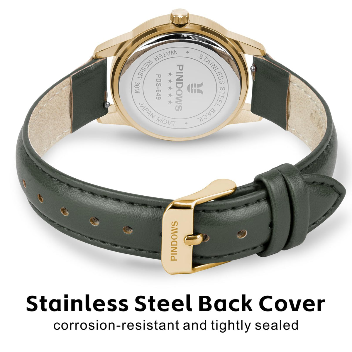 PINDOWS Women s Watch Small Minimalist Analog Quartz Leather - PINDOWS Official Imagery - 5
