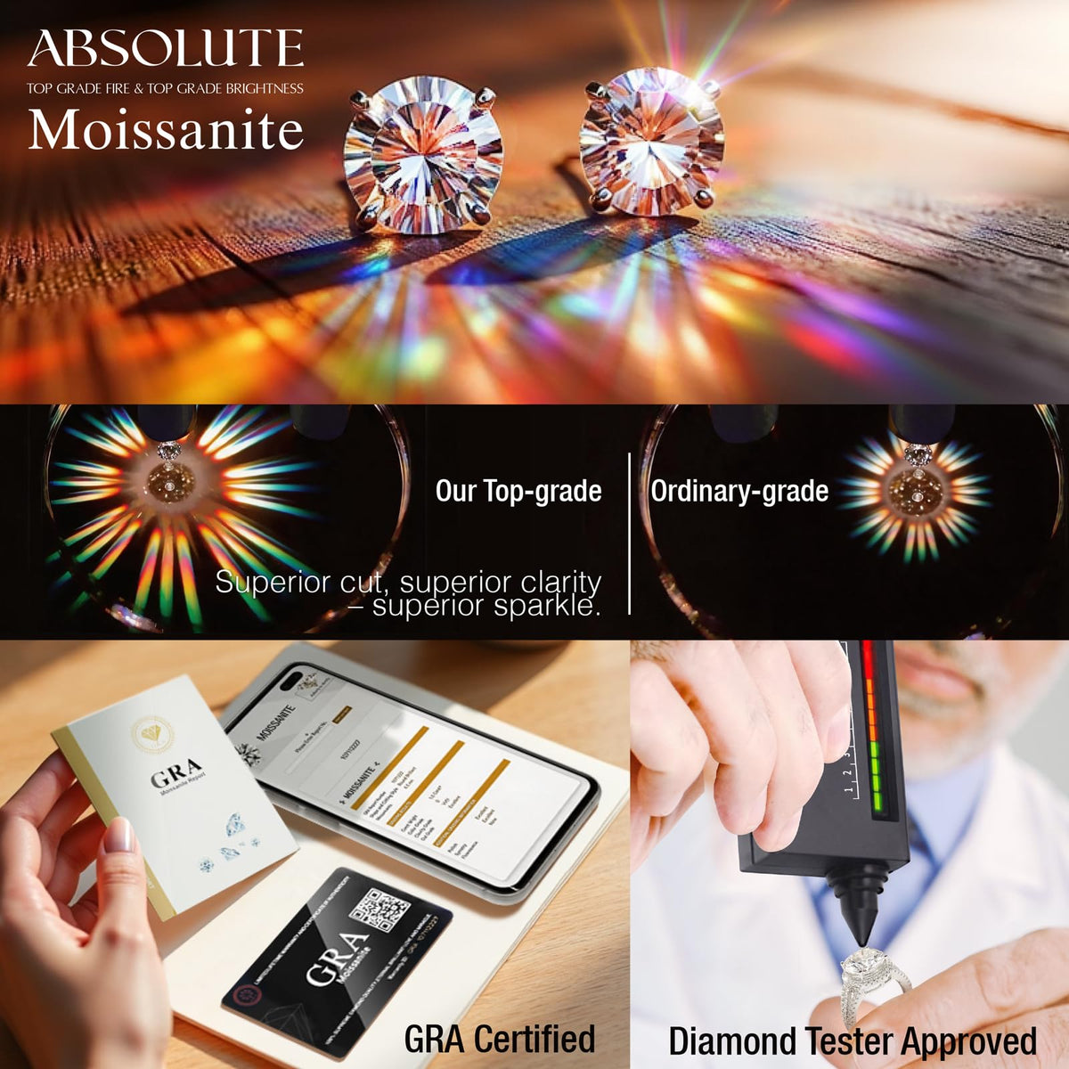 ABSOLUTE Moissanite Stud Earrings 925 Sterling Silver - Absolute pearl Official Imagery - 5