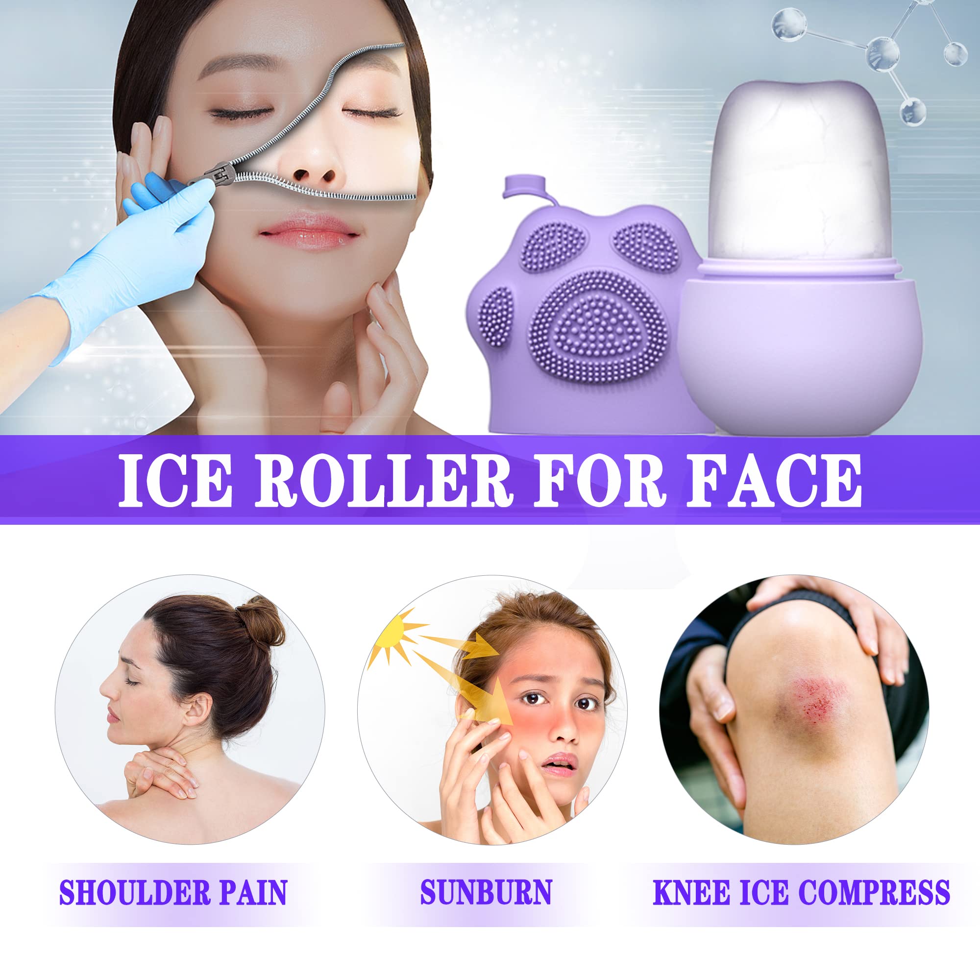 Ice Roller for Face Facial Beauty Mini Ice Roller for Eyes,Neck,Sunburn Puffiness Relief Reusable Silicone Face Ice Holder