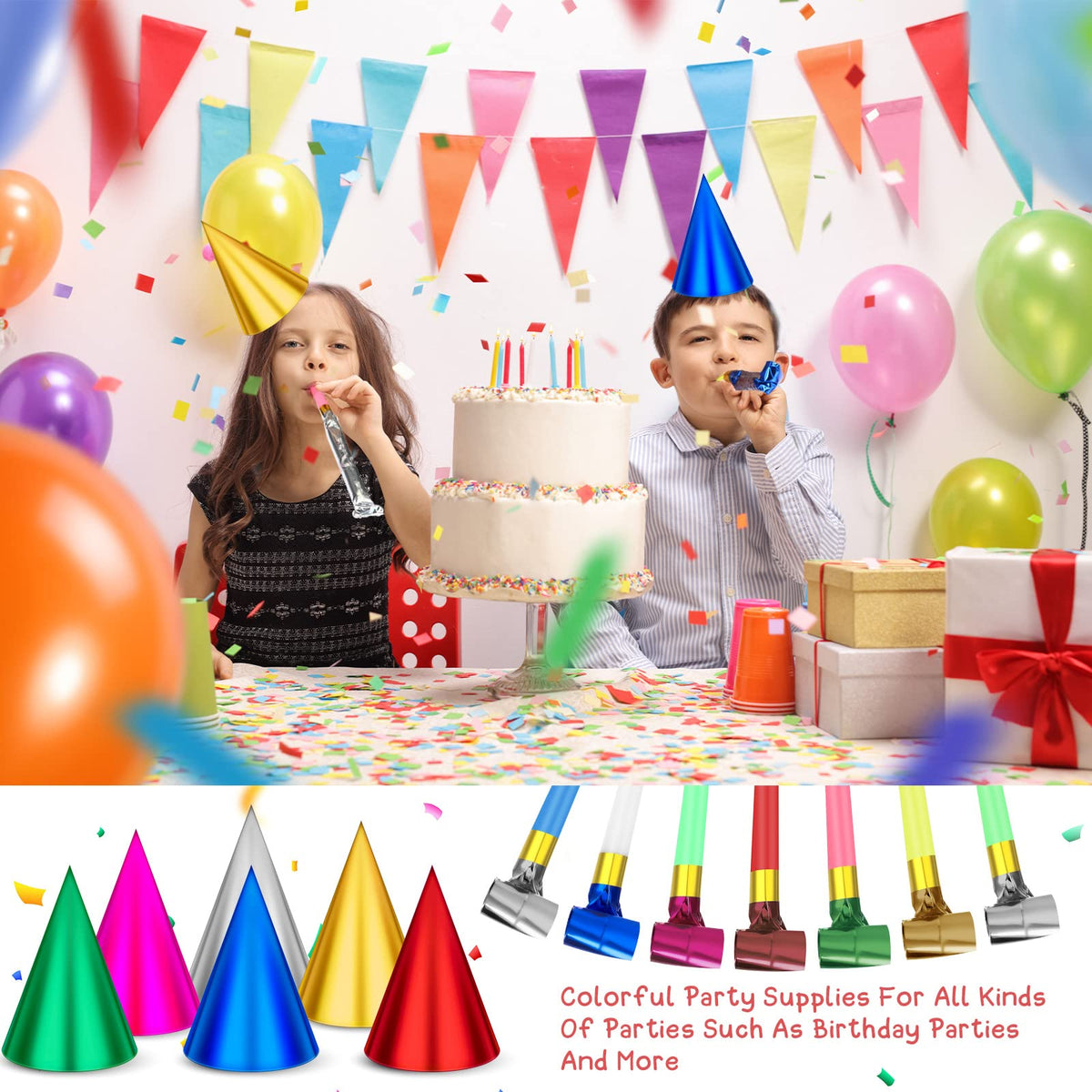 Sotiff 200 Pcs Birthday Party Hats and Blowers Bulk Set for - Sotiff Official Imagery - 5
