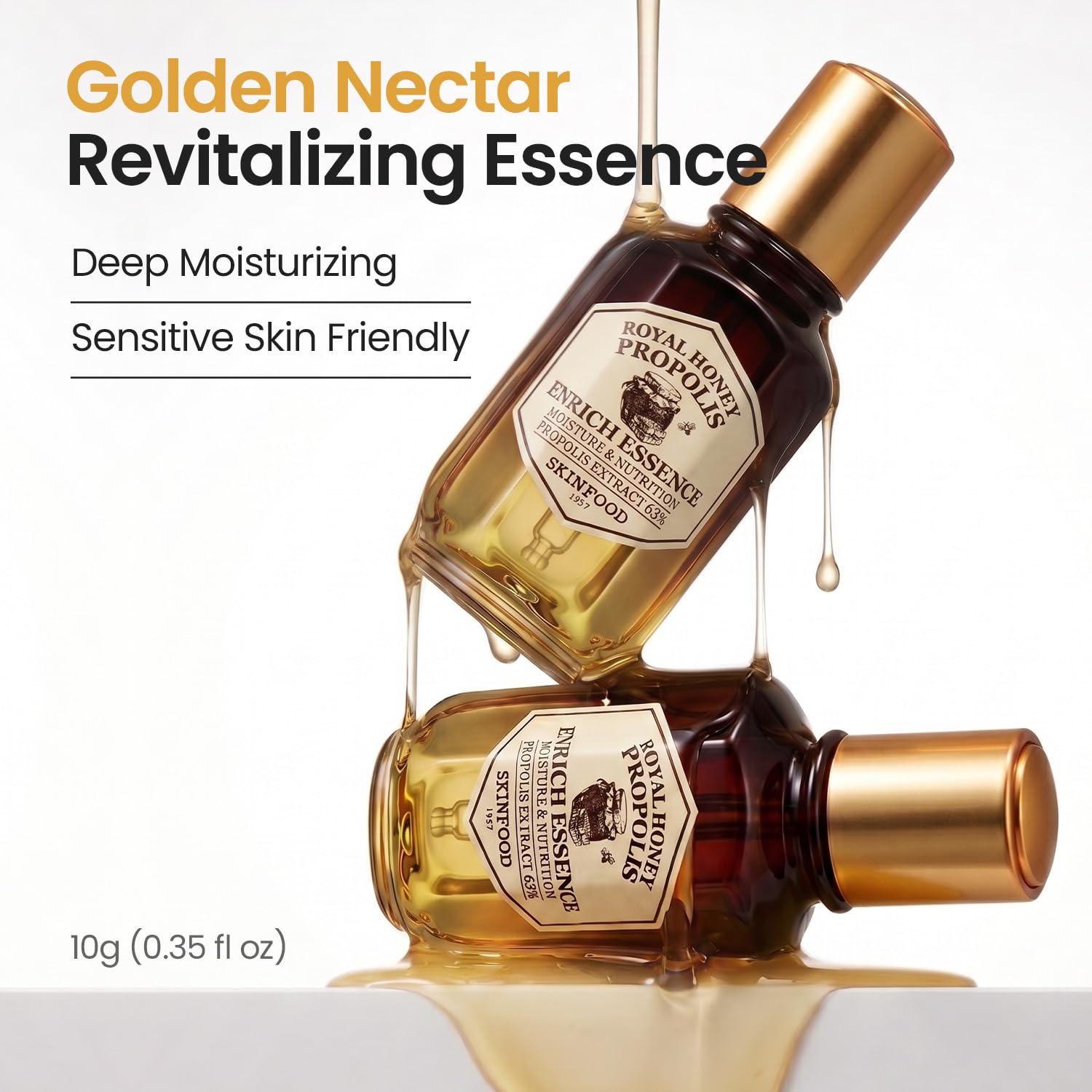 SKINFOOD Royal Honey Propolis Enrich Essence - 63% Black Bee Propolis & 10% Royal Jelly Extract Face Serum - Propolis Serum for Skin, Valentine Day Gift - 1.69 Fl. Oz. (50mL) - SKINFOOD 1957 Official Product View 4