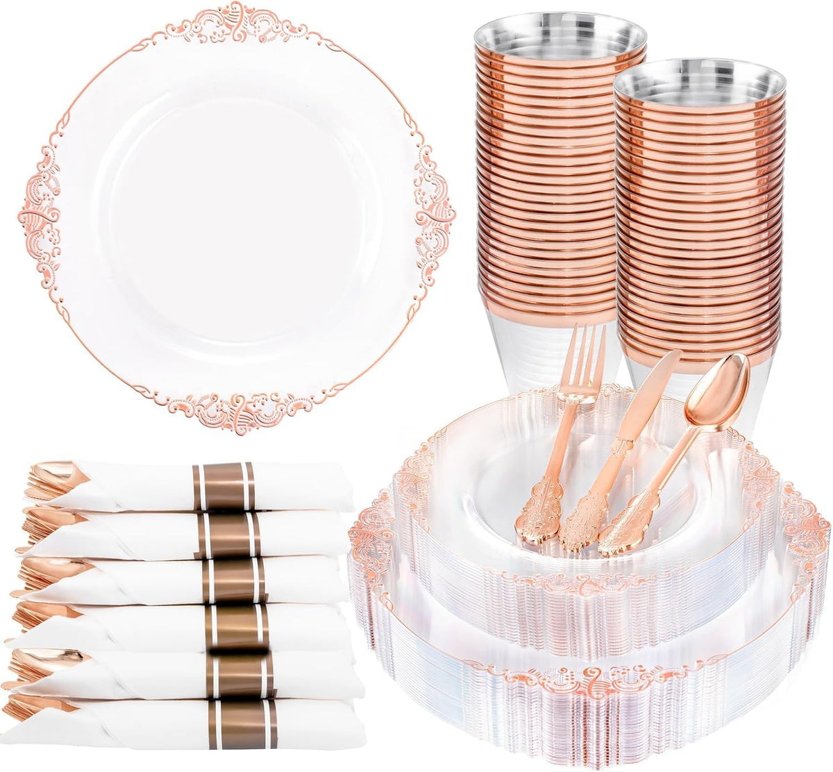 Nervure 175Pcs Rose Gold Plates Disposable Party Plates for - Nervure Official Imagery - 1