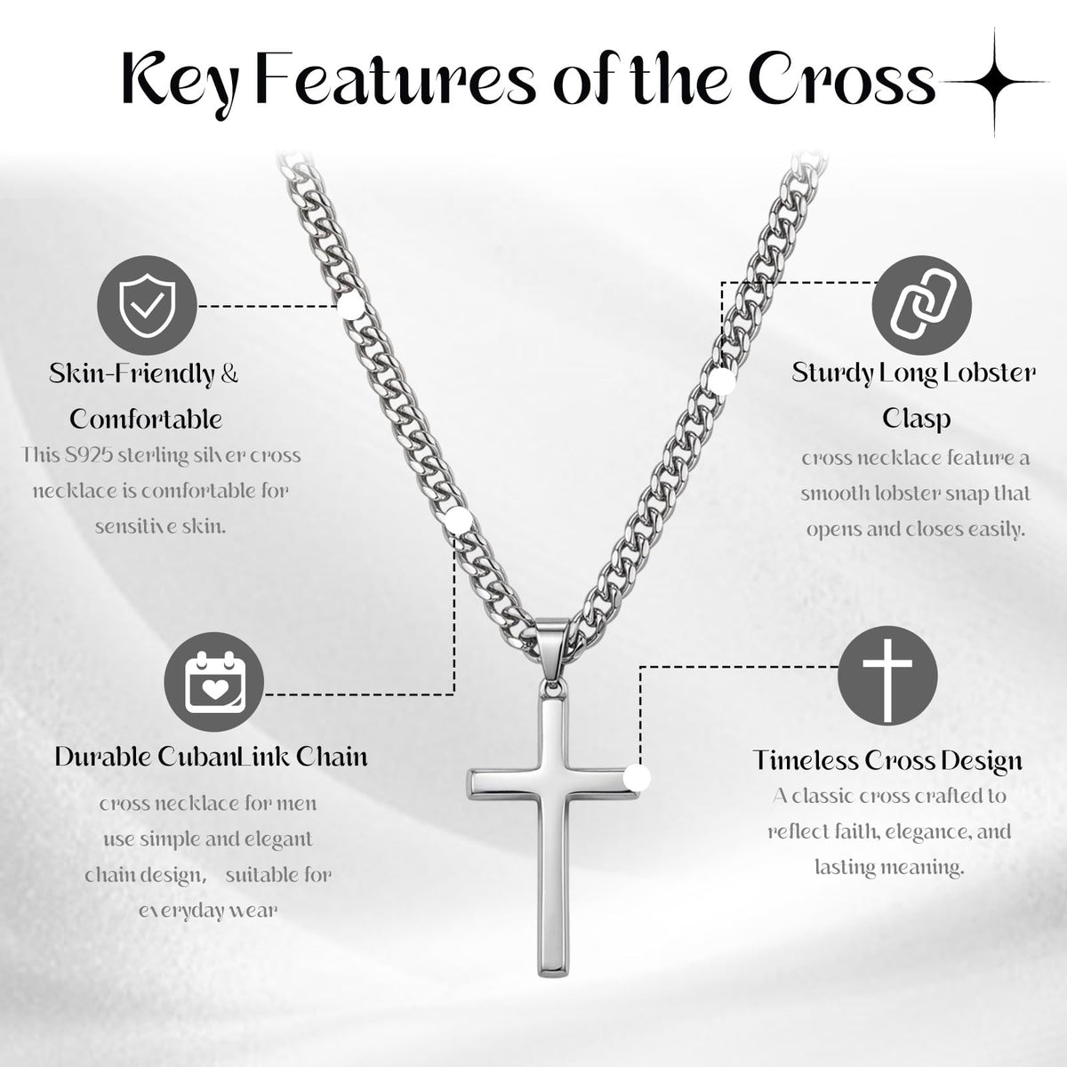 925 Sterling Silver Cross Necklace for Men 18K Gold Plated - Kinimore Official Imagery - 4