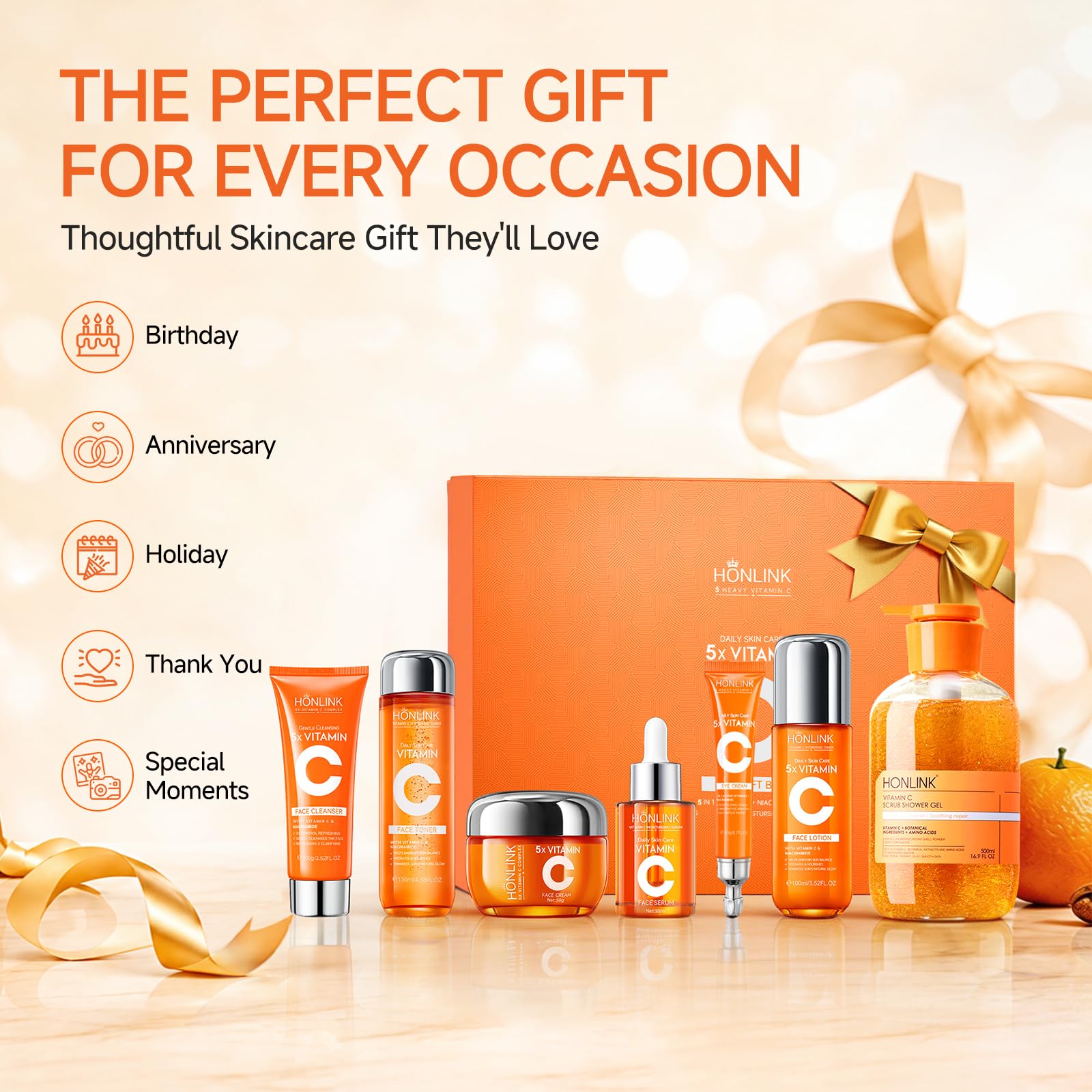 Vitamin C Gift Set for Women, Facial Skincare Gift Box + - UZTUZT