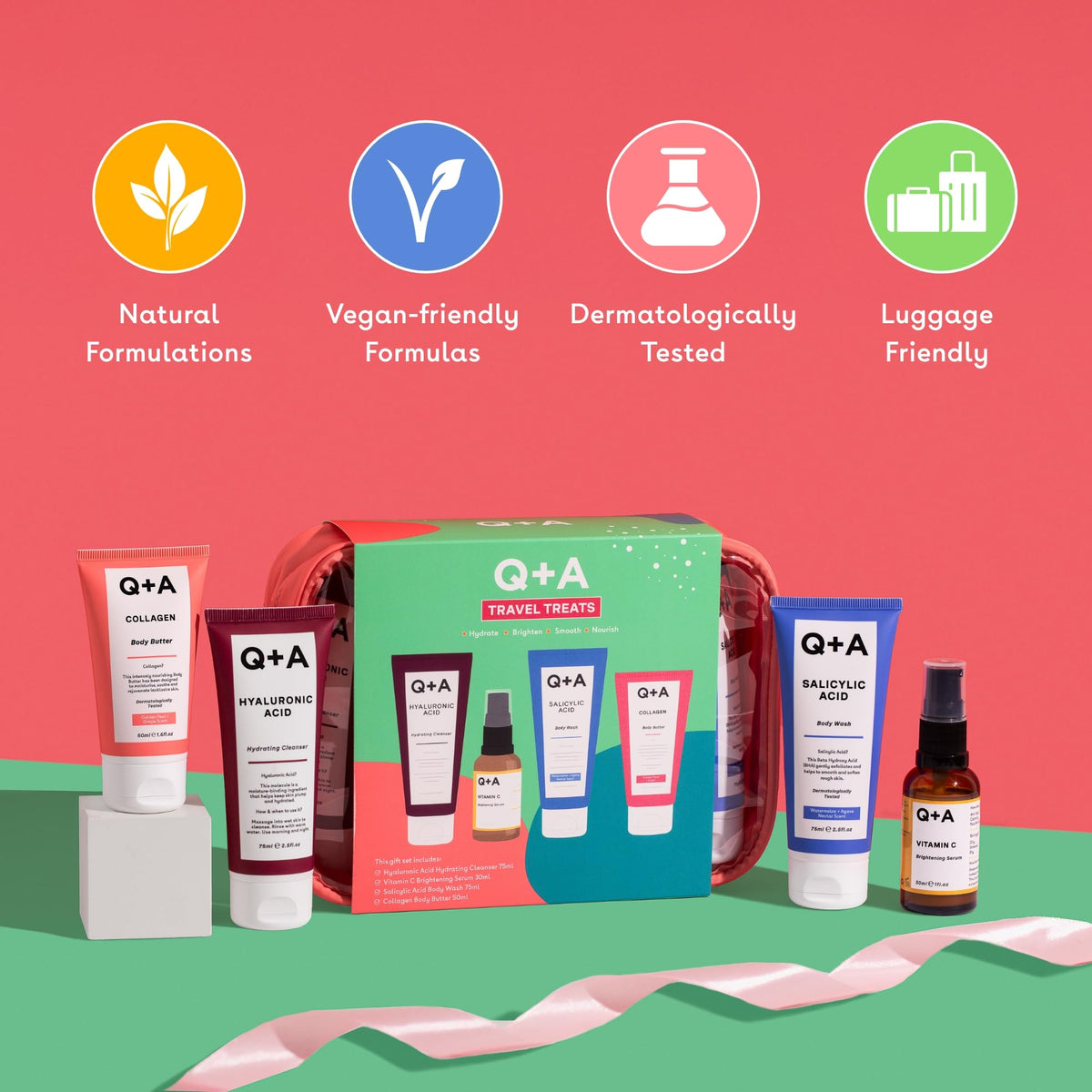 Q A Travel Treats Gift Set 4 Piece Skincare Bodycare Minis - Q+A Official Imagery - 4