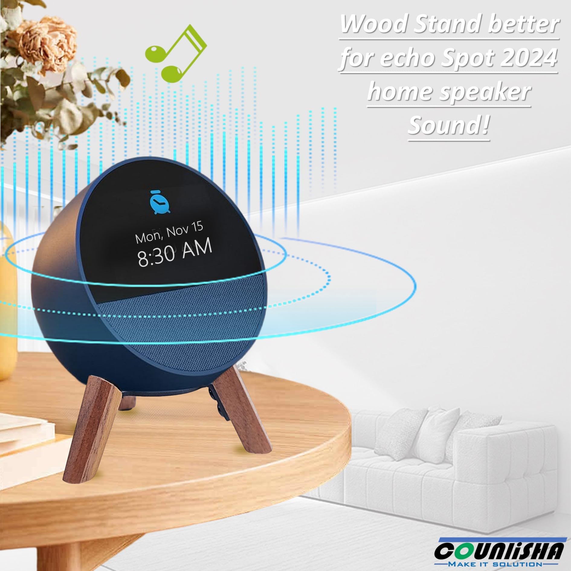 Counlisha Real Wood Stand for Echo spot   smart Alarm Clock,Walnu by Counlisha - Angle View 2